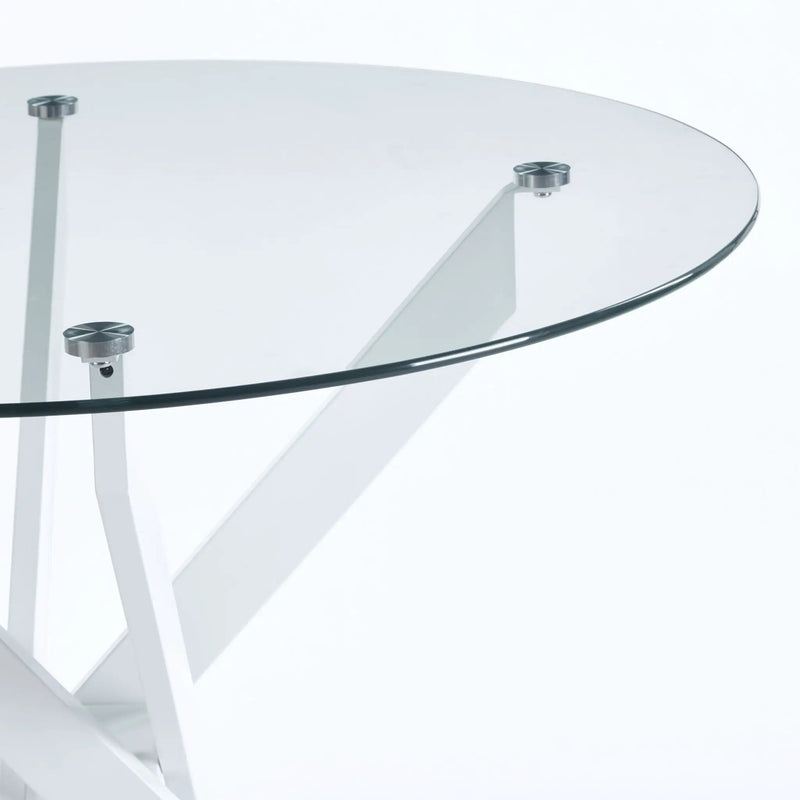 Dining Table With Cross Metal Leg And Tempered Glass, Modern Space Saving Kitchen Table For Living Room by Unique Piece Furniture