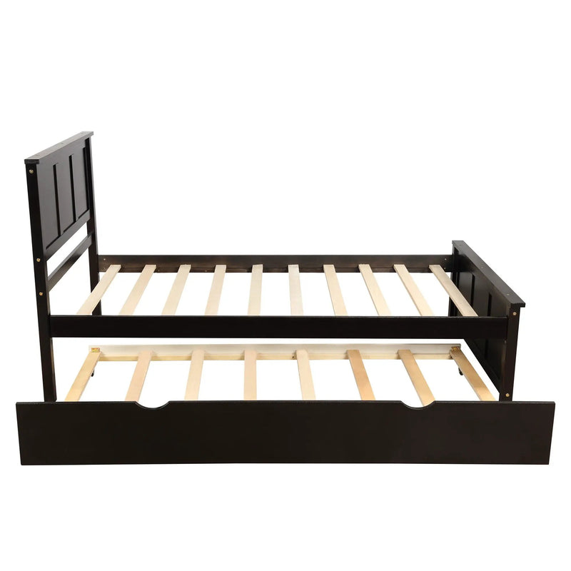 Platform Bed With Twin Trundle, Twin Size - Espresso by Unique Piece Furniture