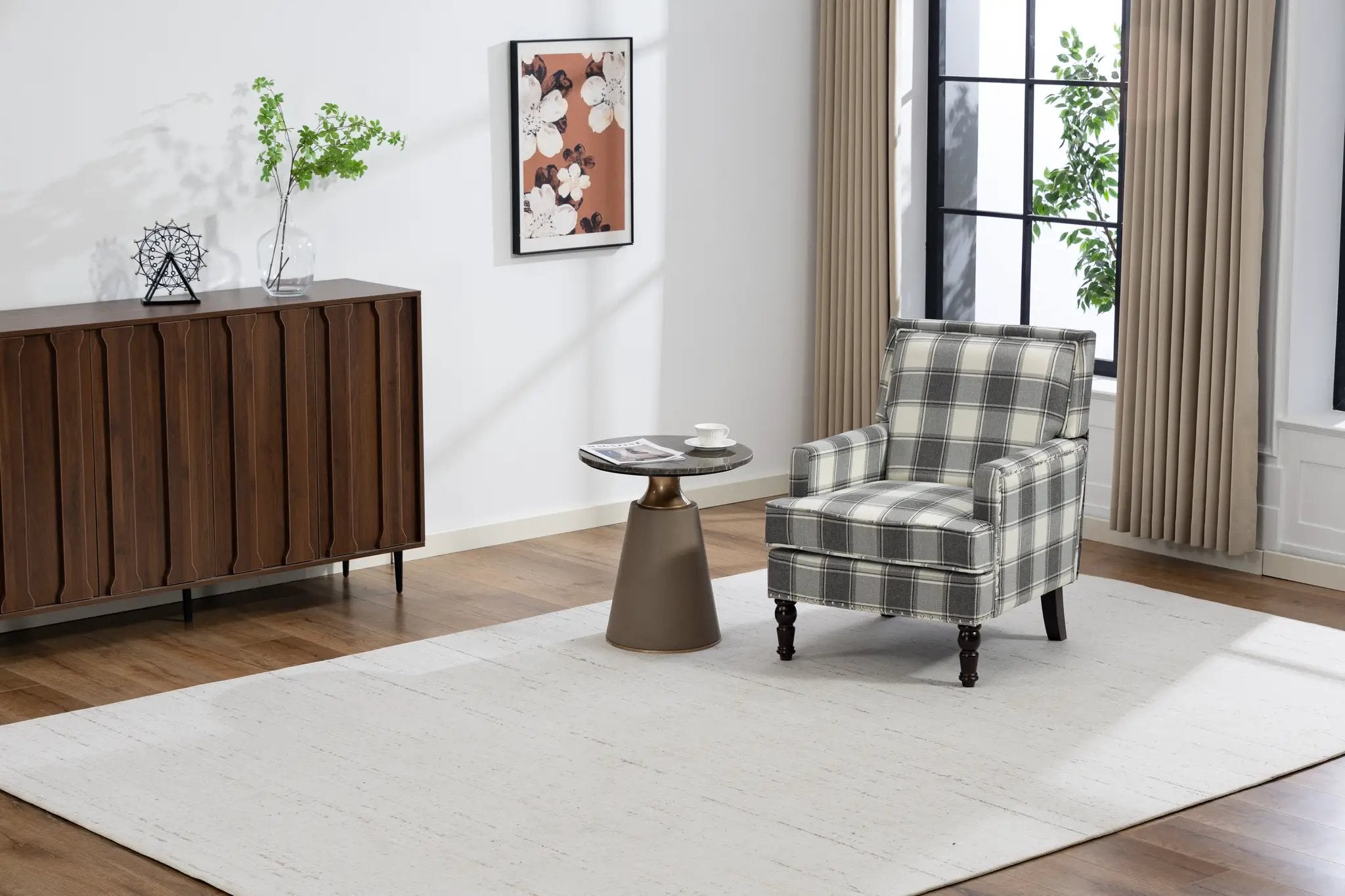 Upholstered Accent Chair, Vintage Armchair with Solid Wood Legs by HouseOfZazla