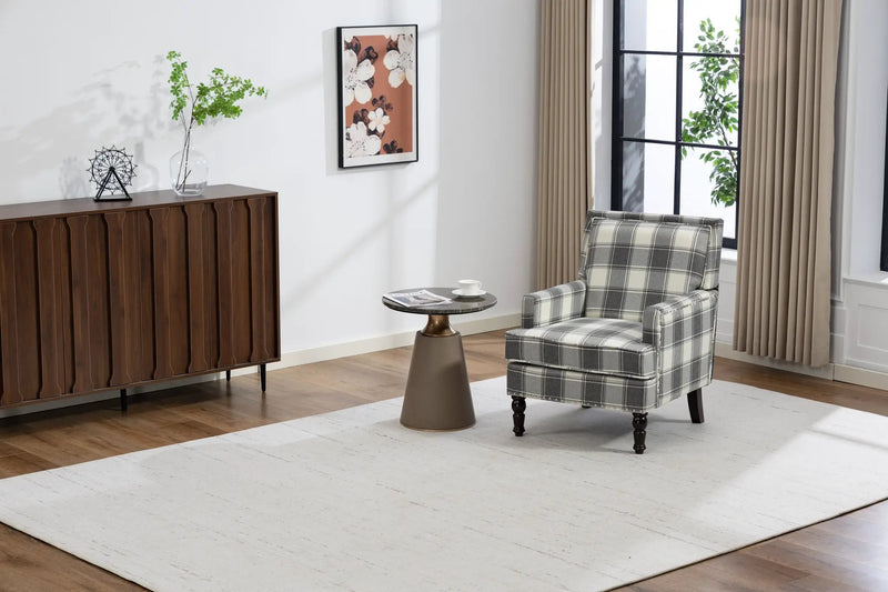 Upholstered Accent Chair, Vintage Armchair with Solid Wood Legs by HouseOfZazla
