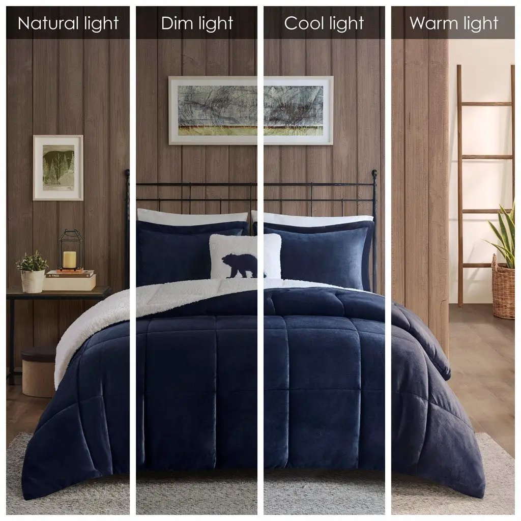 Full/Queen Plush to Sherpa Down Alternative Comforter Set by HouseOfZazla