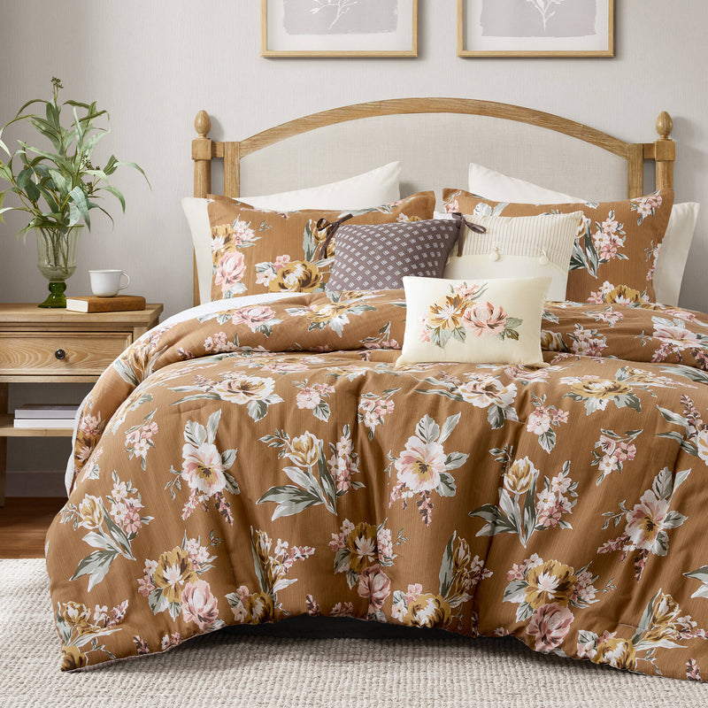 7-Piece King Vin Floral Comforter Set - Terracotta, photo 4 of 10