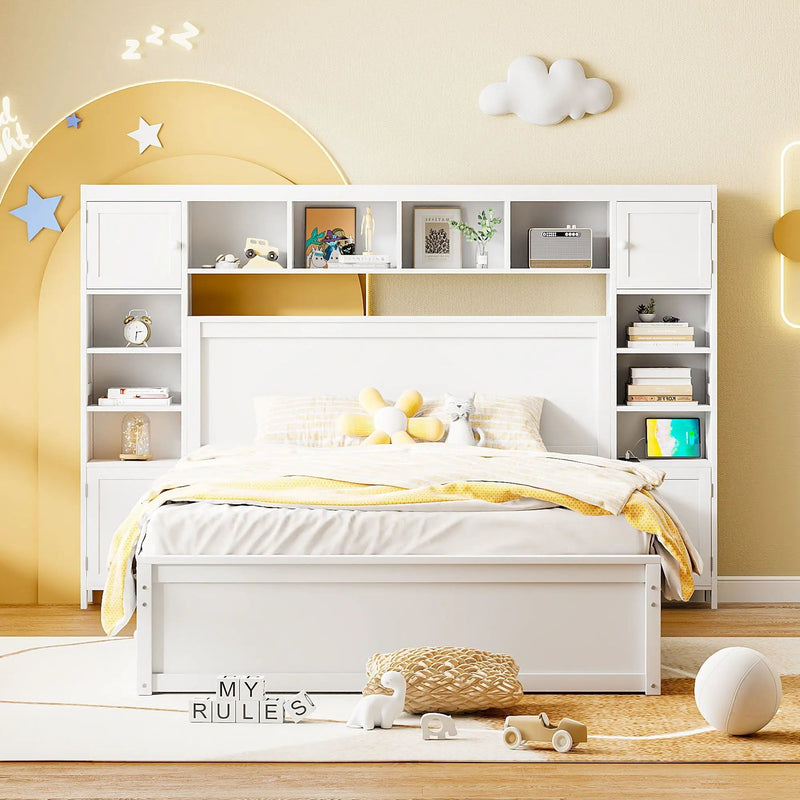 Bed With All In One Cabinet, Shelf And Sockets, Twin Long Trundle by HouseOfZazla