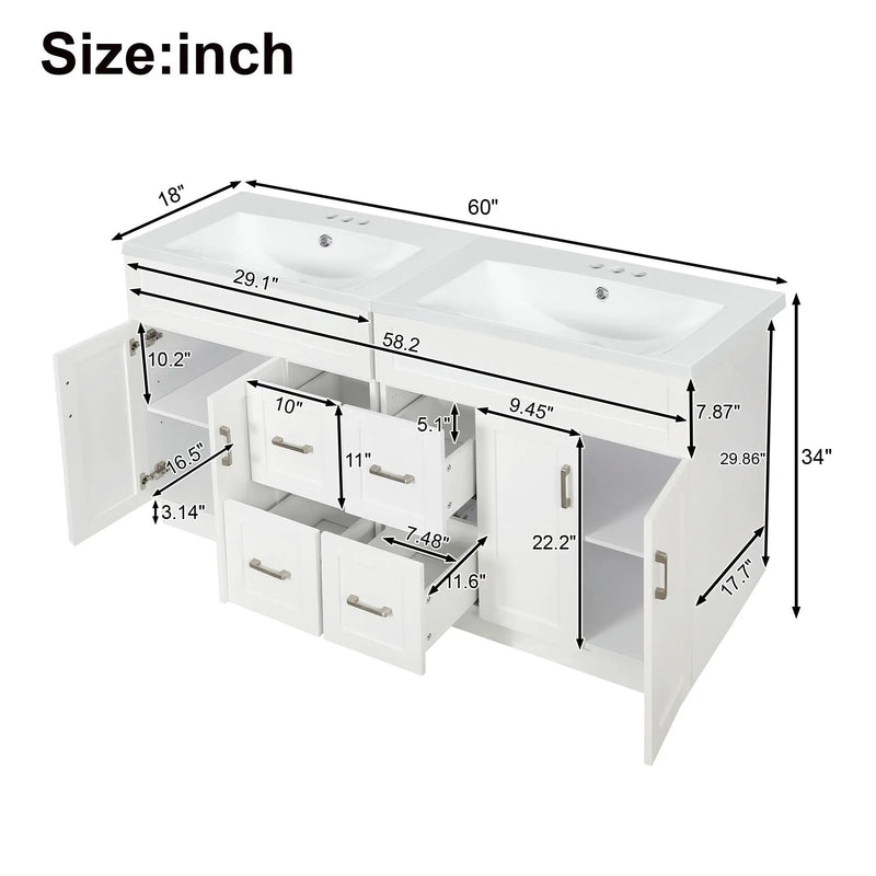 Bathroom Vanity With 2 Doors, 2 Drawers, Adjustable Shelf, Hidden Slides & Soft Close Hinges