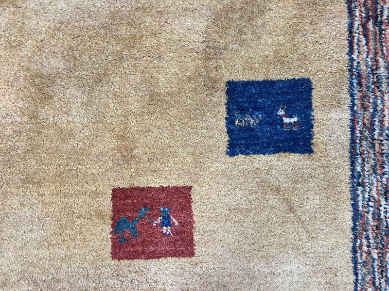 Indo Gabbeh Rug 3.7 x 5, Tribal Rug, Boho Rug, Wool Handmade Carpet by Jewel Rugs