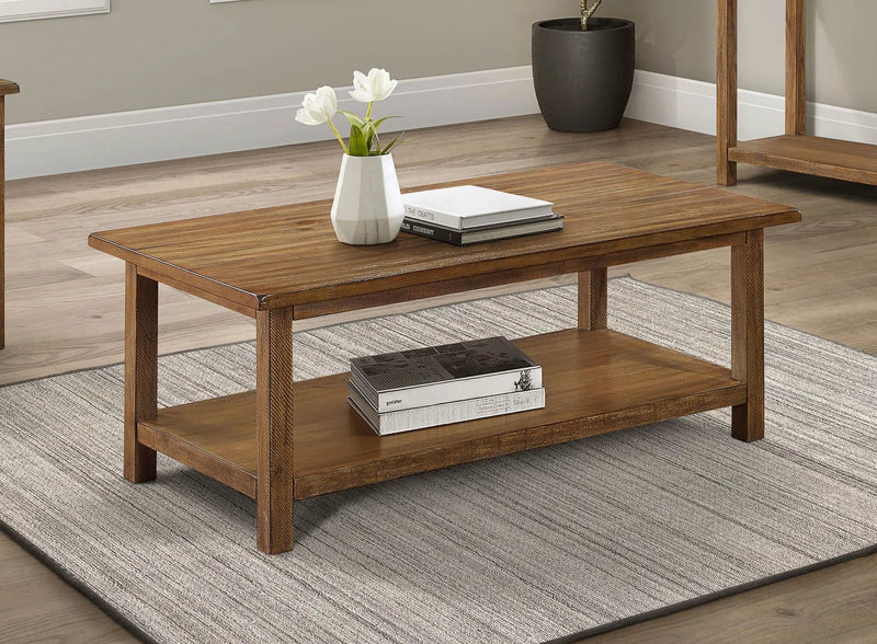 Payne Wood Coffee Table with Shelf Distressed Brown by Unique Piece Furniture