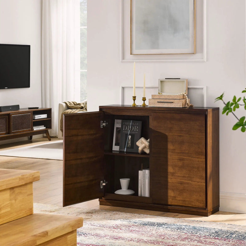 Sideboard, Buffet Cabinet With 2 Outlet Holes, Storage Cabinet For Entryway, Hallway, Living Room, Kitchen, Dining Room, Bedroom - Walnut by Unique Piece Furniture