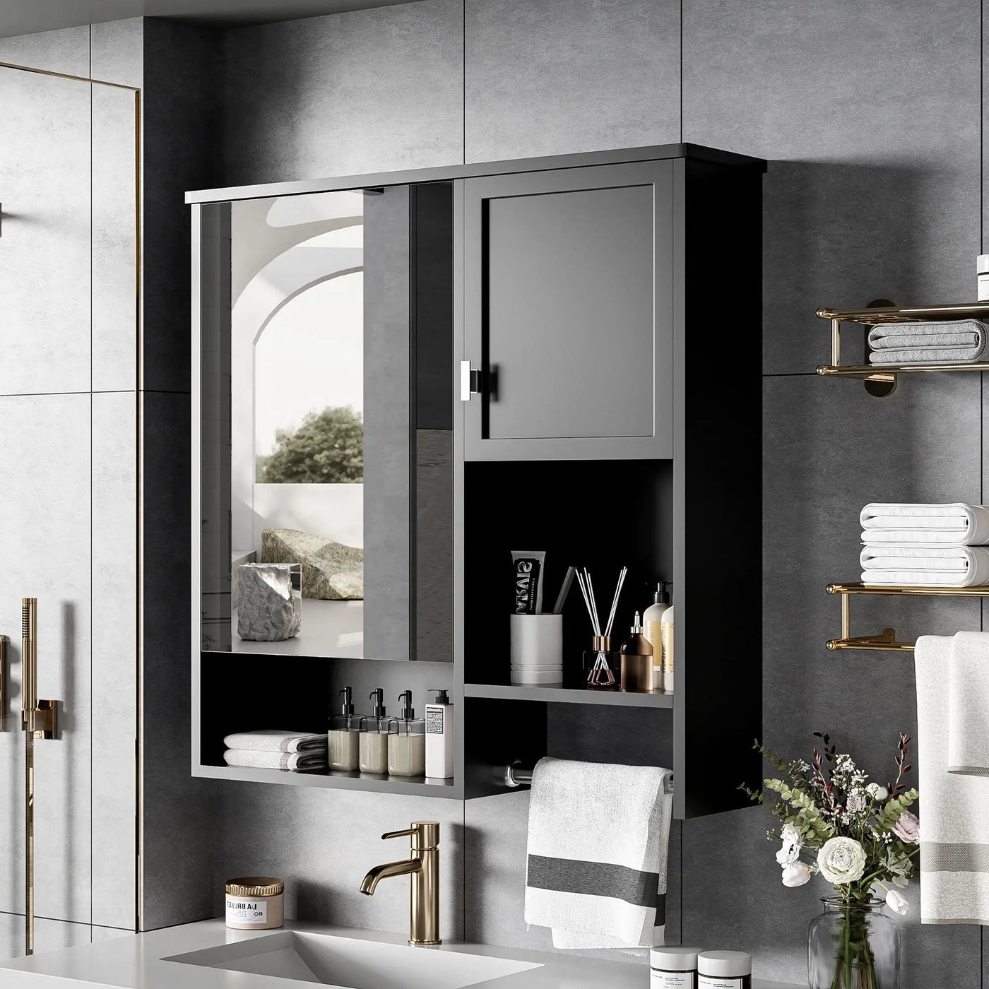 Modern Wall Mounted Bathroom Medicine Cabinet, Bathroom Wall Storage Cabinet With Mirror by HouseOfZazla