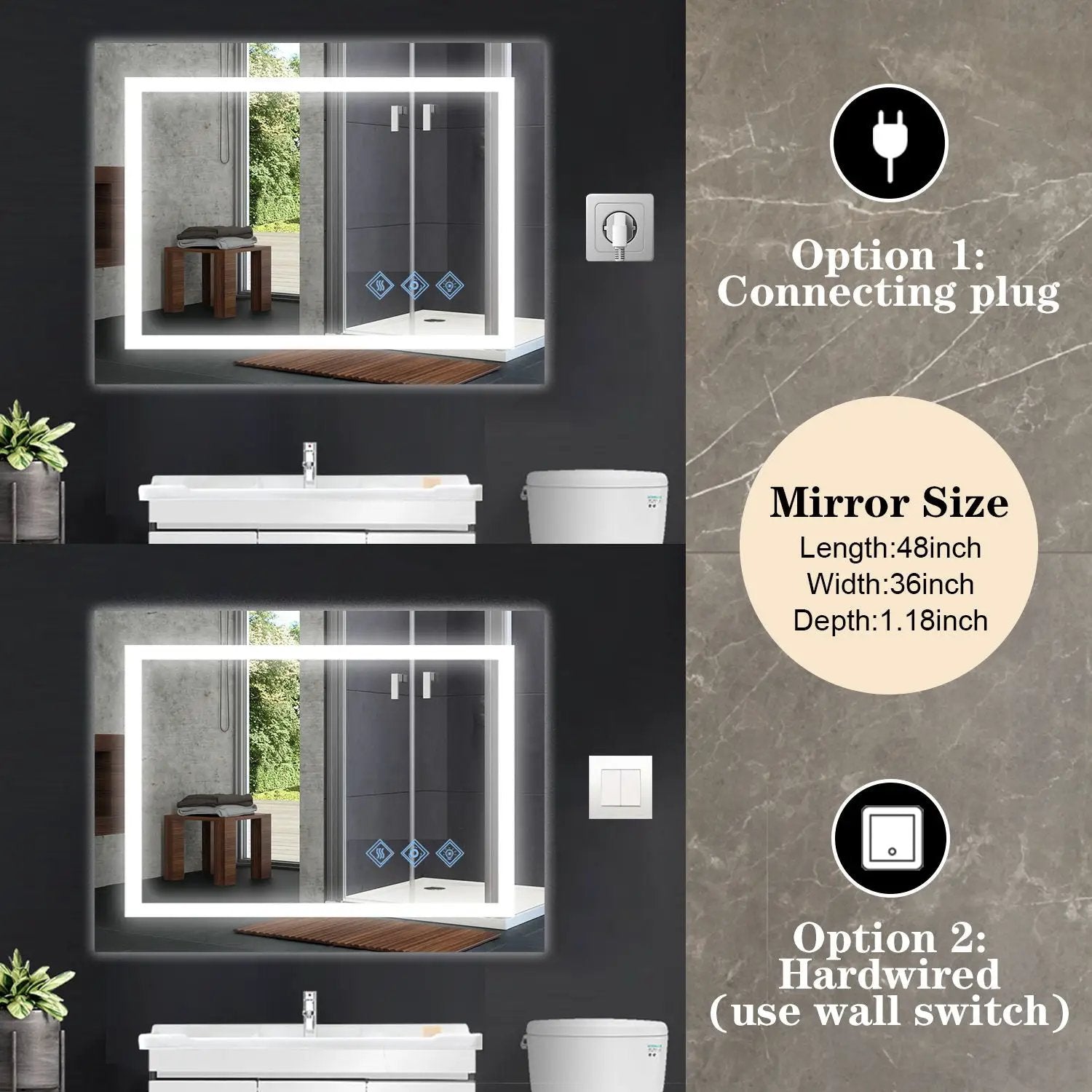 3000-6000K LED Bathroom Mirror With Lights, Anti-Fog Dimmable Lighted Wall Mounted Vanity Mirror Master Bath Modern Makeup (Only Mirrors, Not Cabinets) Horizontal & Vertical by HouseOfZazla