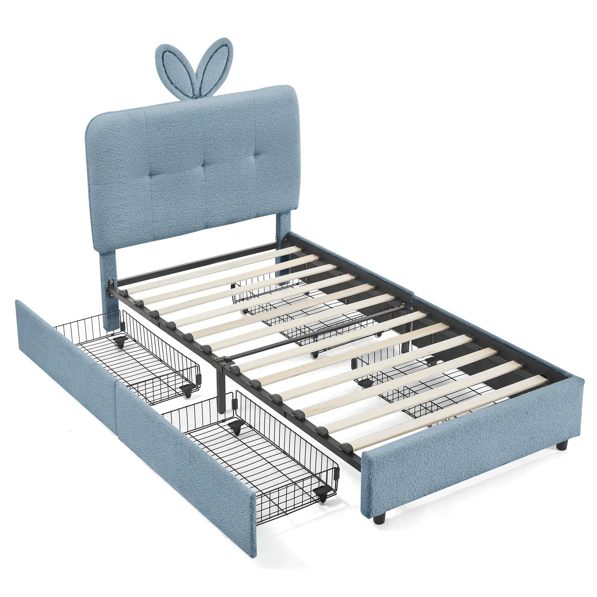 Twin Size Kids Upholstered Bed with Oversized Rabbit Ear Headboard by HouseOfZazla