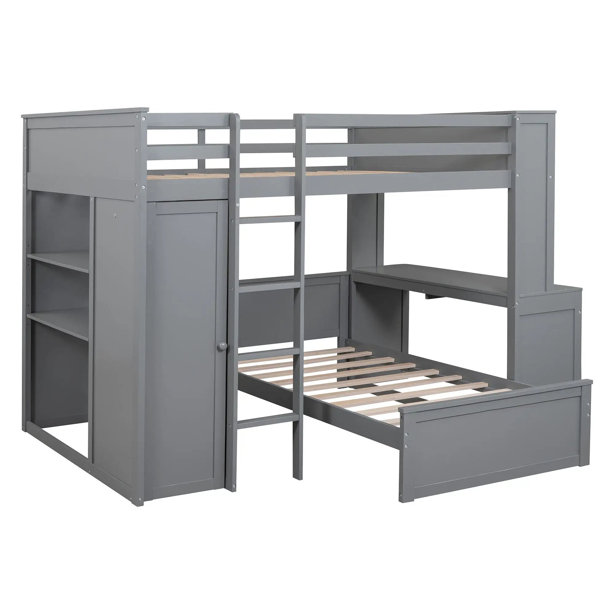 Loft Bed With A Twin Size Standalone Bed, Shelves, Desk, And Wardrobe by HouseOfZazla
