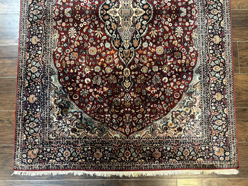 4x6 Silk Rug, Very Fine 650 KPSI, Silk Persian Carpet, Red, Floral Medallion, Sino Persian by Jewel Rugs