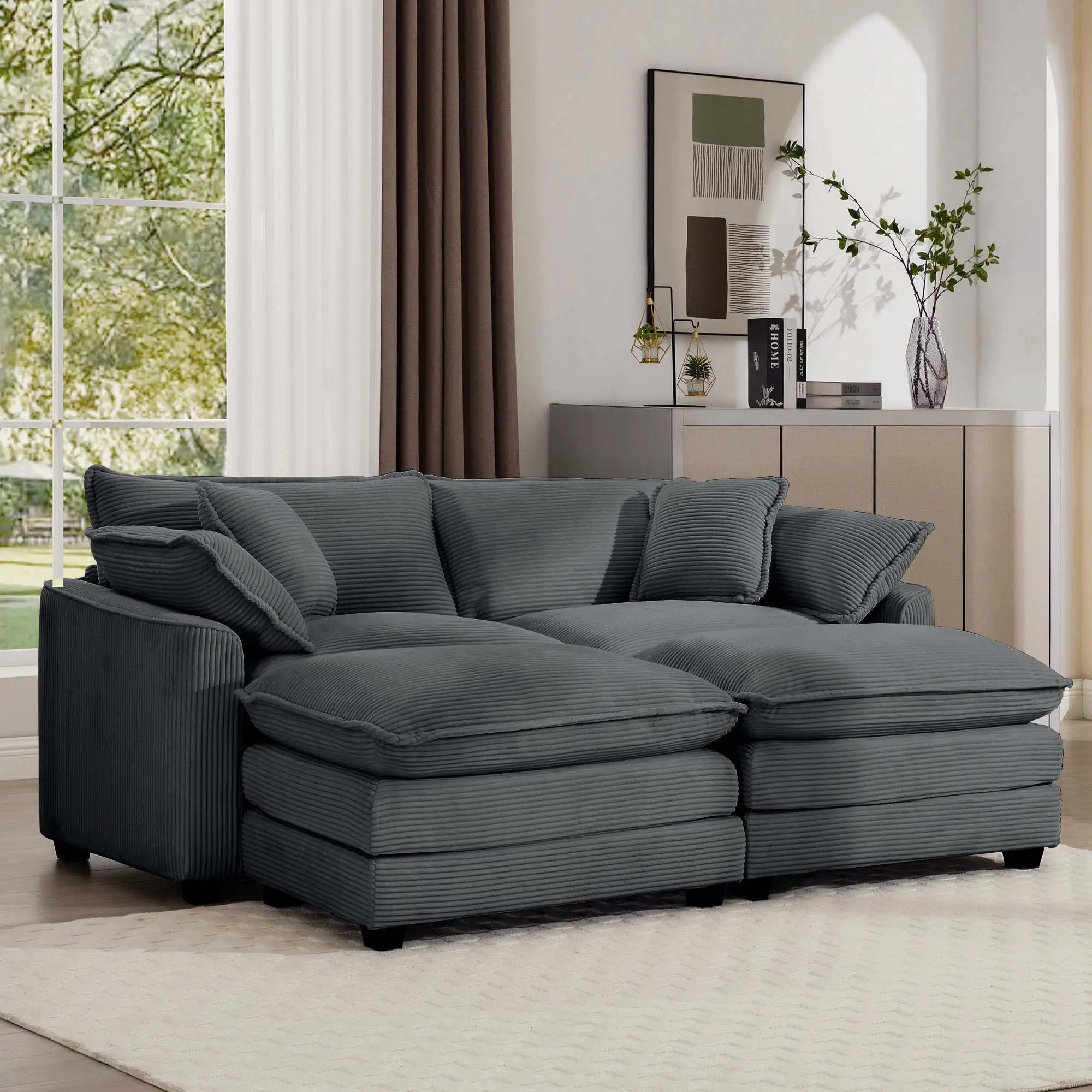 Modern Oversized Modular Cushion Sofa With Ottoman, Low Back, Deep Seating Sofa Set by Unique Piece Furniture