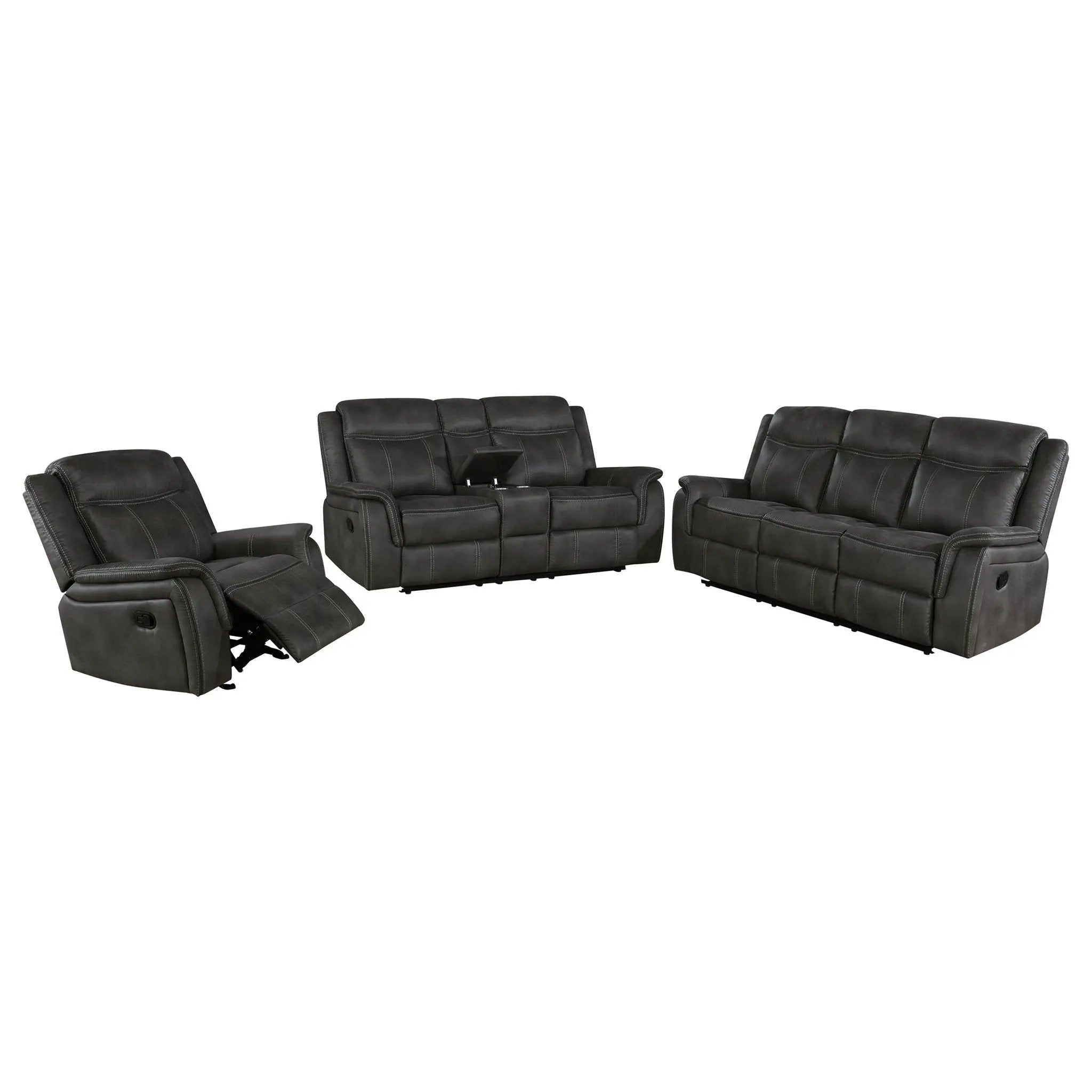 Lawrence 3-piece Upholstered Reclining Sofa Set Charcoal by Unique Piece Furniture