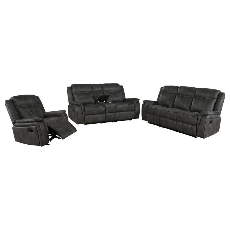 Lawrence 3-piece Upholstered Reclining Sofa Set Charcoal by Unique Piece Furniture