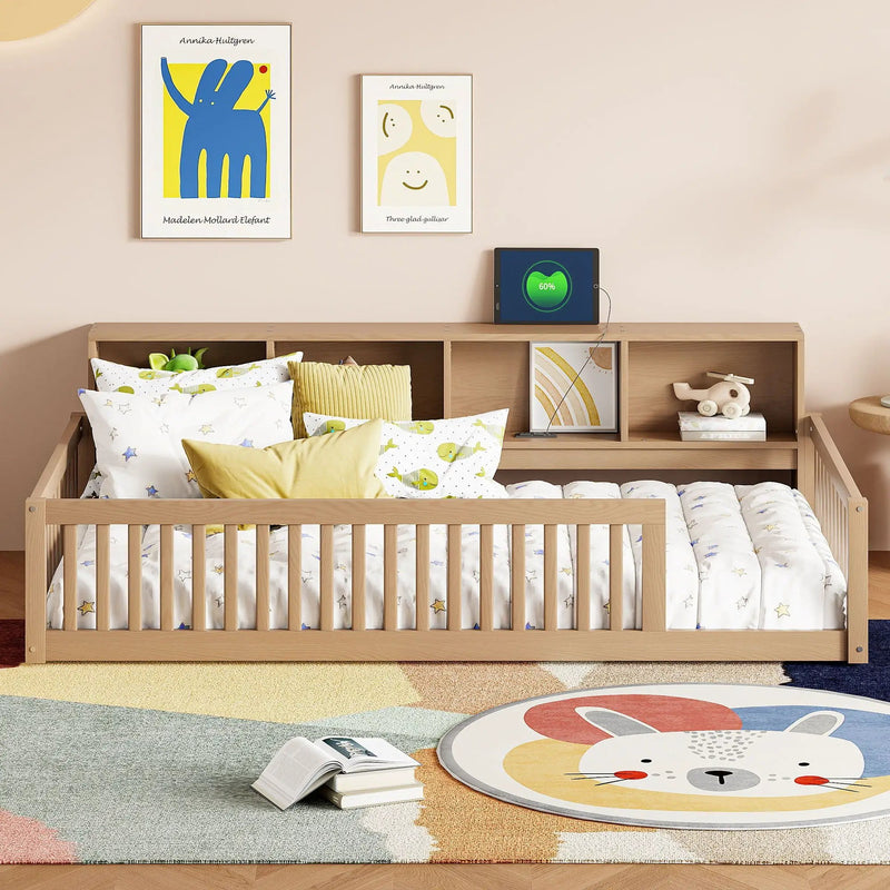 Floor Bed With Storage Cabinets And USB Ports by Unique Piece Furniture