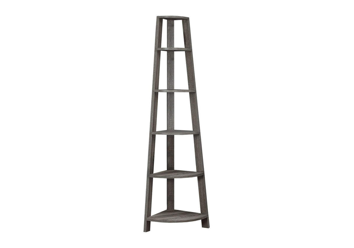 Taupe 5-Tier Corner Bookshelf with Fixed Shelves - Contemporary Wood-Look