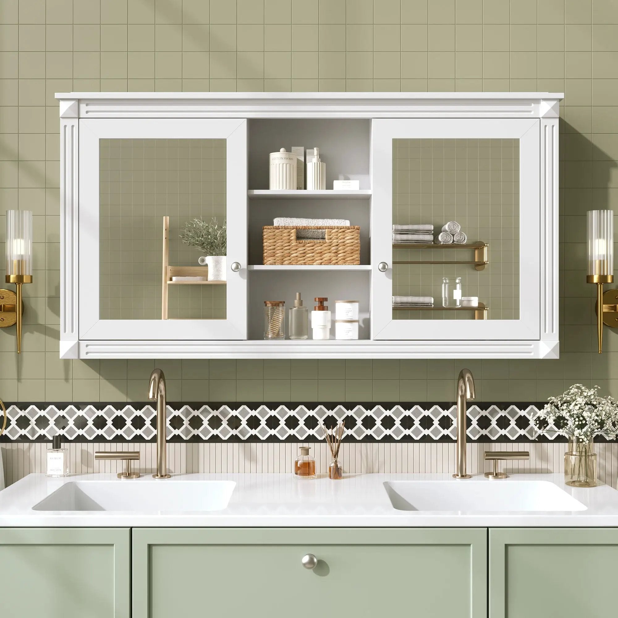 Modern Wall-Mount 2 In 1 Mirror Cabinet With Adjustable Shelves, Soft-Closing Hinges by HouseOfZazla