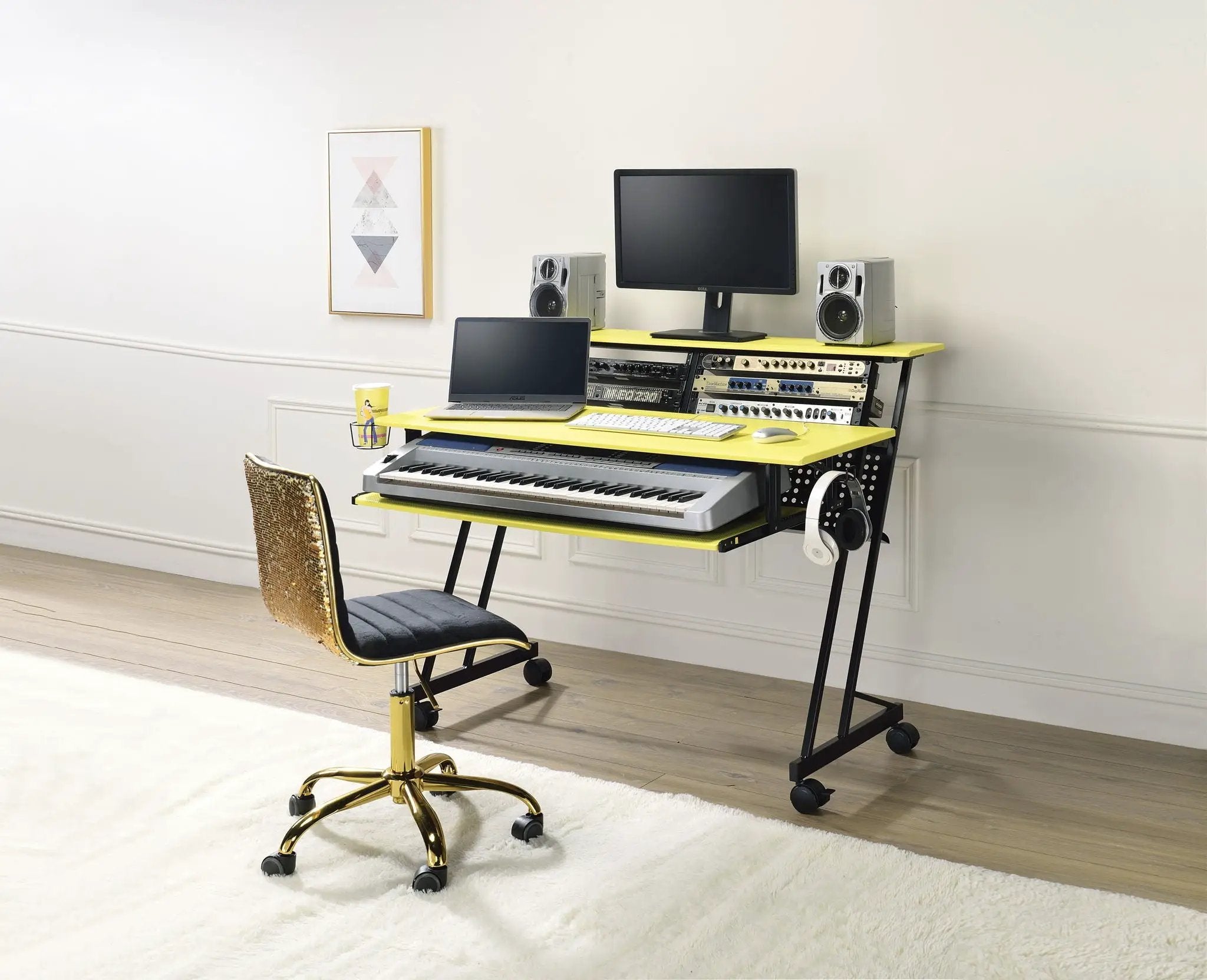 Suitor - Music Recording Studio Desk - Black / Yellow by Unique Piece Furniture