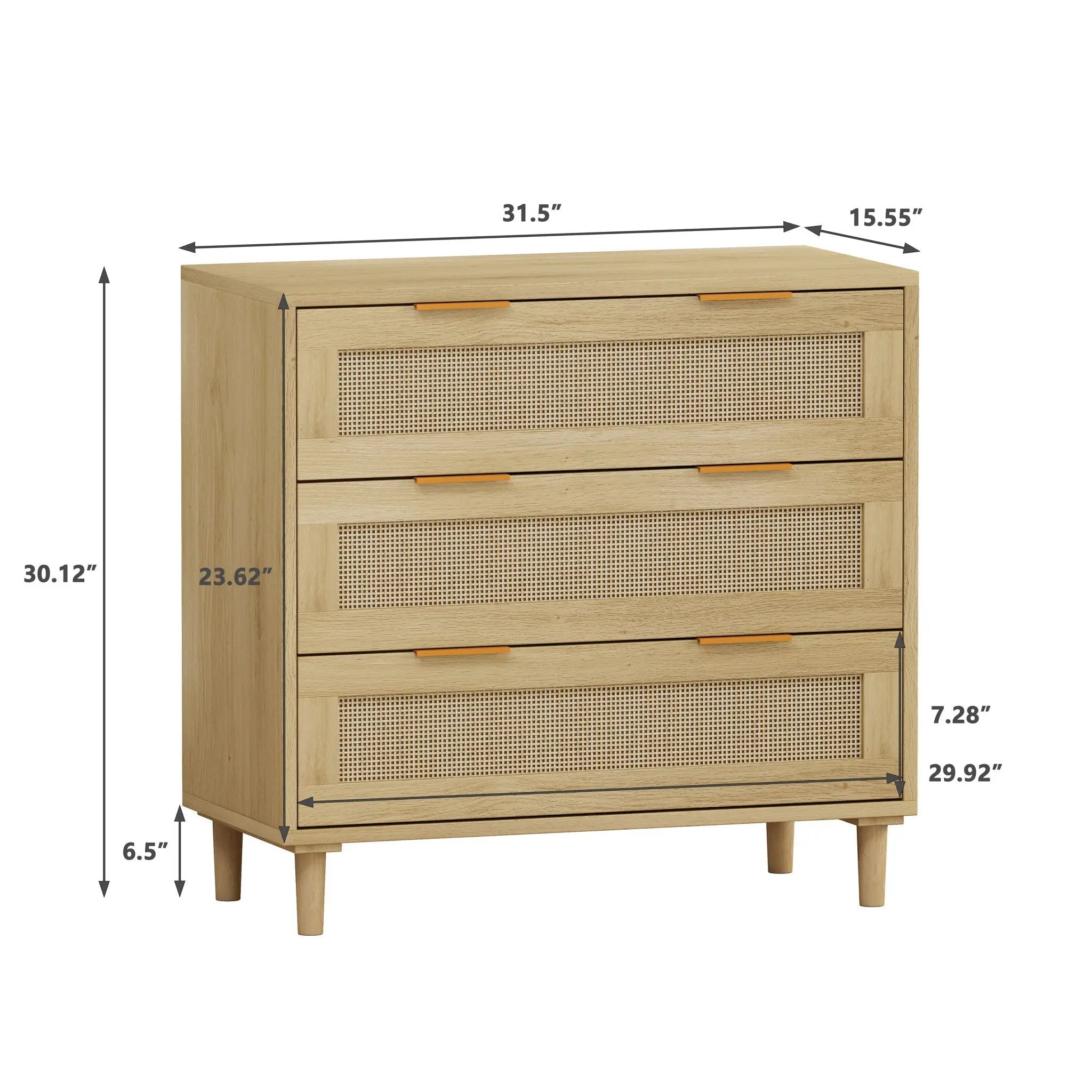 3 Drawers Rattan Storage Cabinet Rattan Drawer, For Bedroom, Living Room, Dining Room, Hallways (Set of 2) - Oak by HouseOfZazla