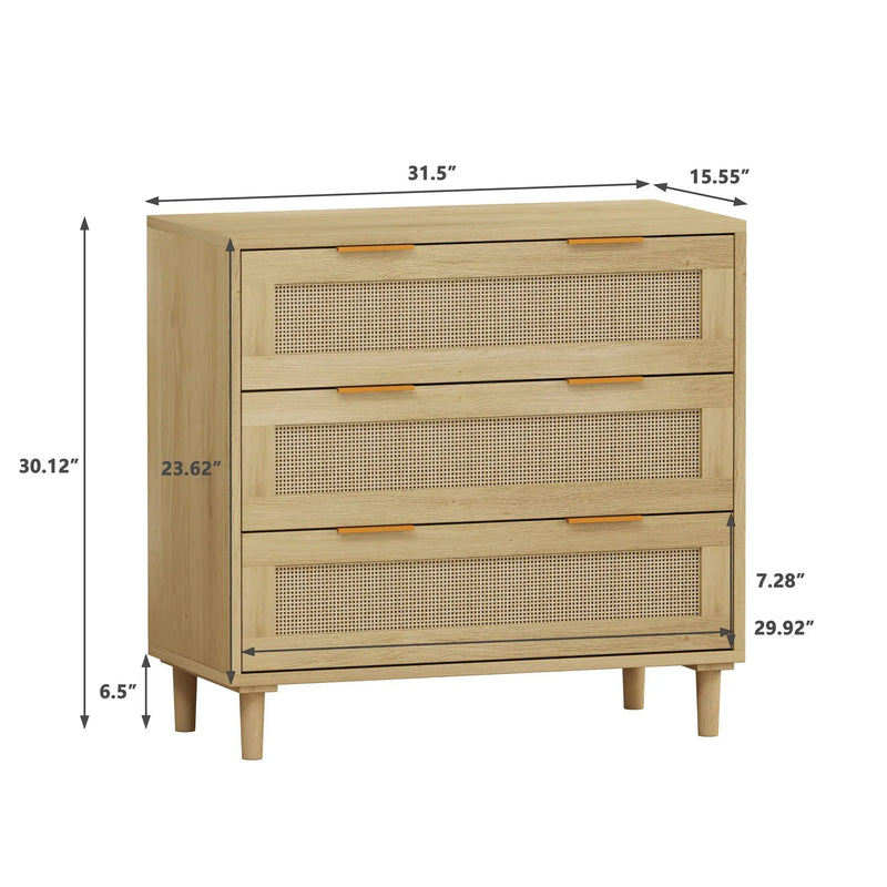 3 Drawers Rattan Storage Cabinet Rattan Drawer, For Bedroom, Living Room, Dining Room, Hallways (Set of 2) - Oak by HouseOfZazla