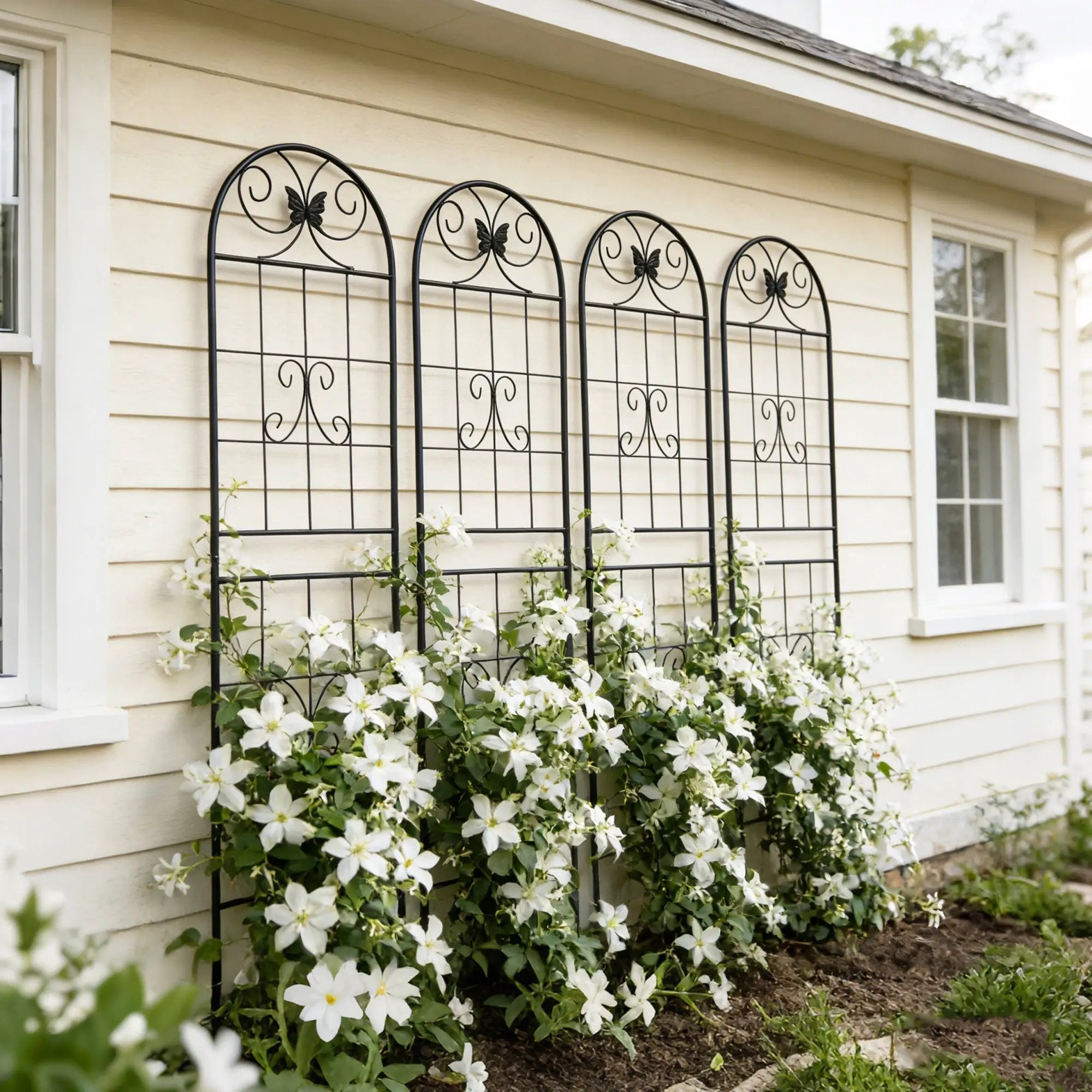 4 Pack Metal Garden Trellis 86.7" x 19.7" Rustproof Trellis for Climbing Plants Outdoor Flower Support Black by HouseOfZazla