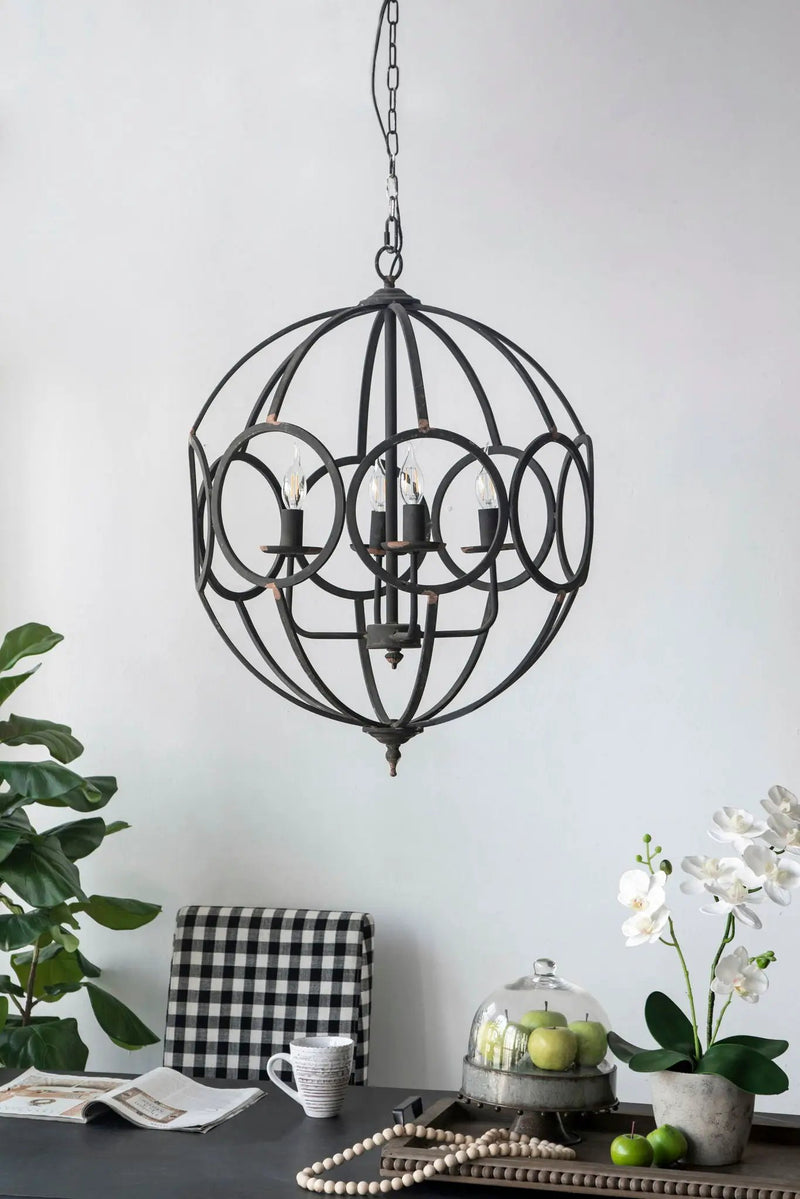 4 Light Metal Chandelier, Hanging Light Fixture With Adjustable Chain For Kitchen, Bulb Not Included - Black by Unique Piece Furniture