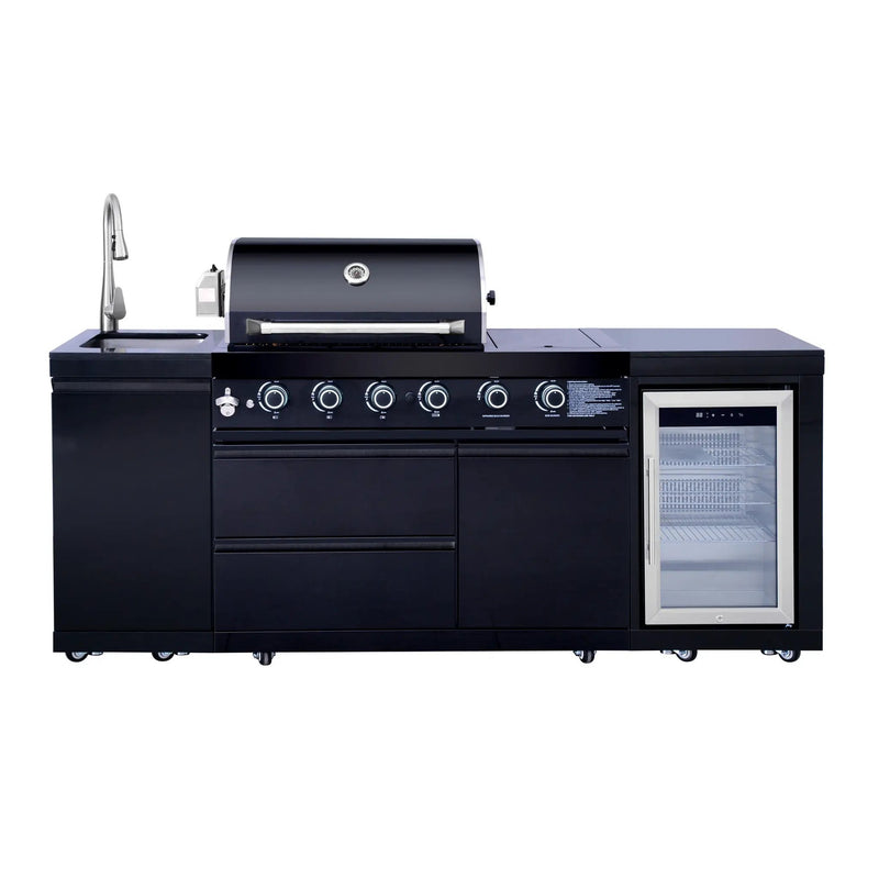 85.2" 4+1 Burner 71,500 BTU Black Outdoor Kitchen Island Grill+ Sink + Refrigerator by Chery Industrial
