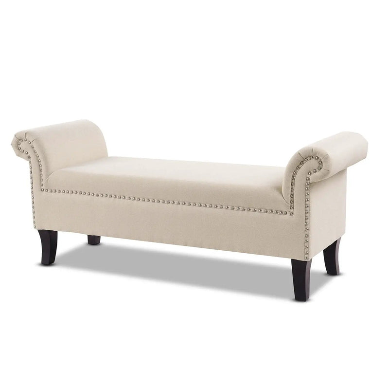 Kathy - Roll Arm Entryway Accent Bench - Sky Neutral Beige by HouseOfZazla