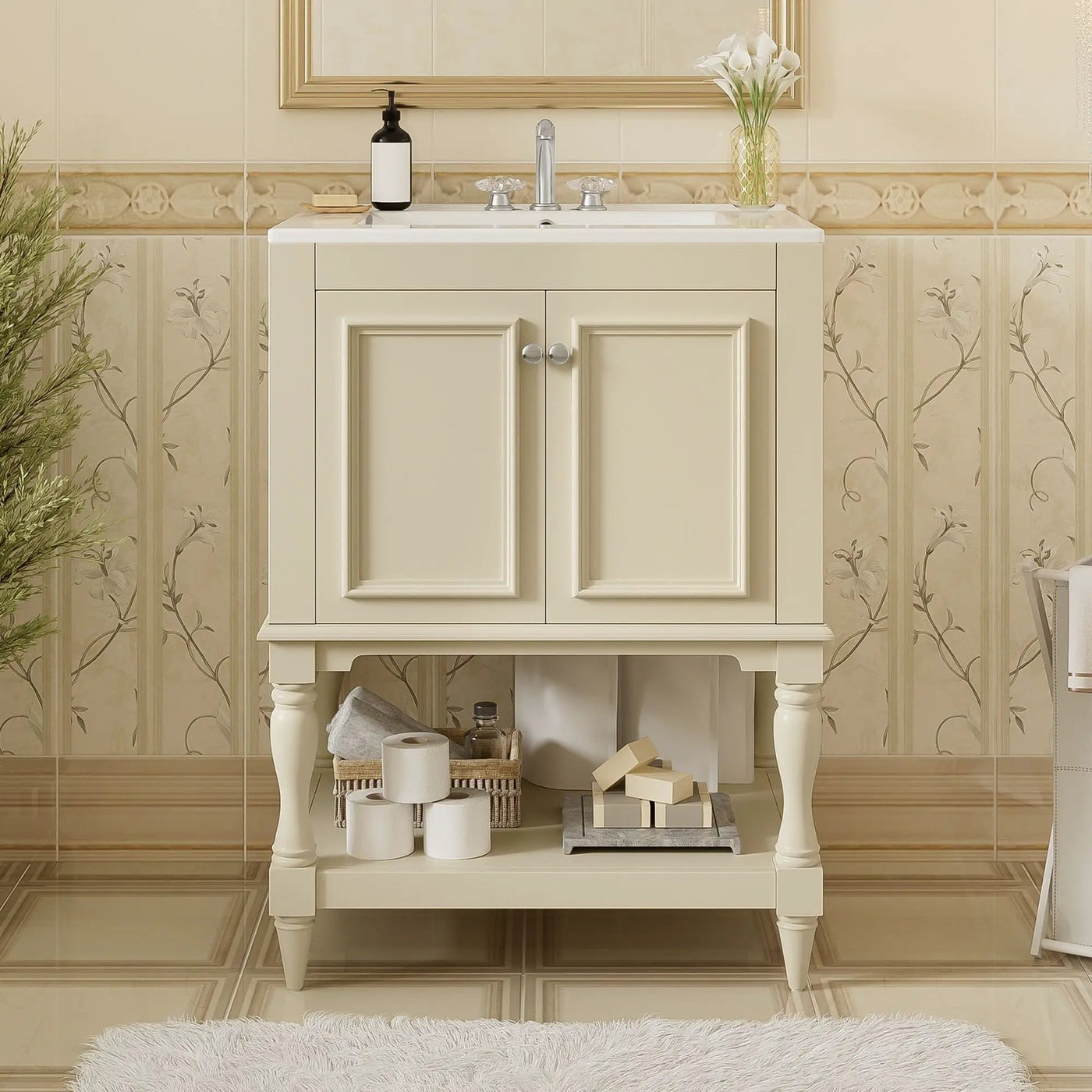 Modern Bathroom Vanity With Sink, Rectangular Cabinet With Open Shelf And Closed Storage by HouseOfZazla
