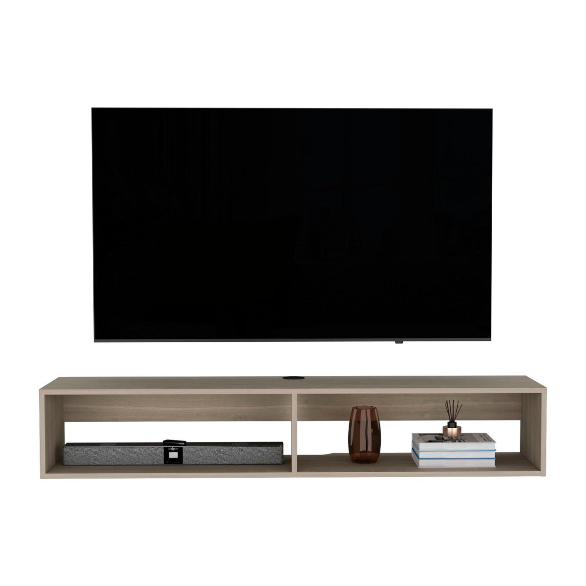 Moore Floating TV Stand with Cable Management - Light Brown, Black, or White, photo 9 of 12