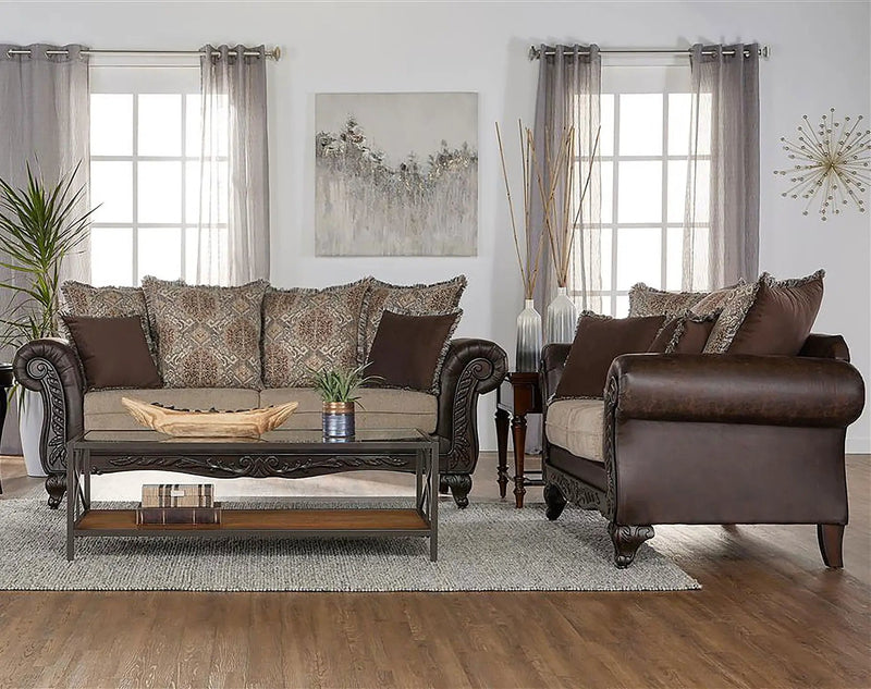 Elmbrook 2-piece Upholstered Rolled Arm Sofa Set Brown by Unique Piece Furniture