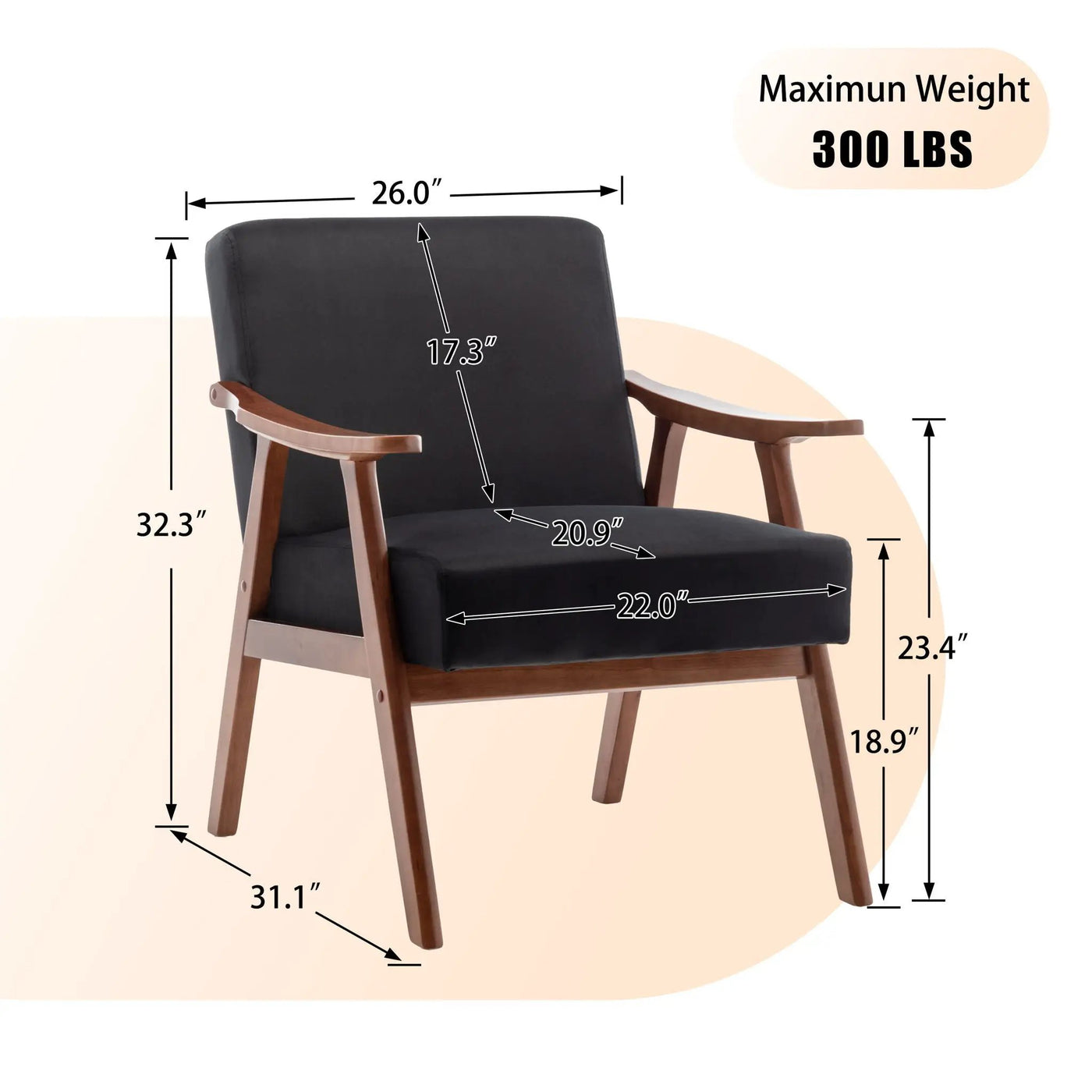 Mid Century Modern Accent Chair With Solid Wood Frame And Extra Thick Backrest by HouseOfZazla