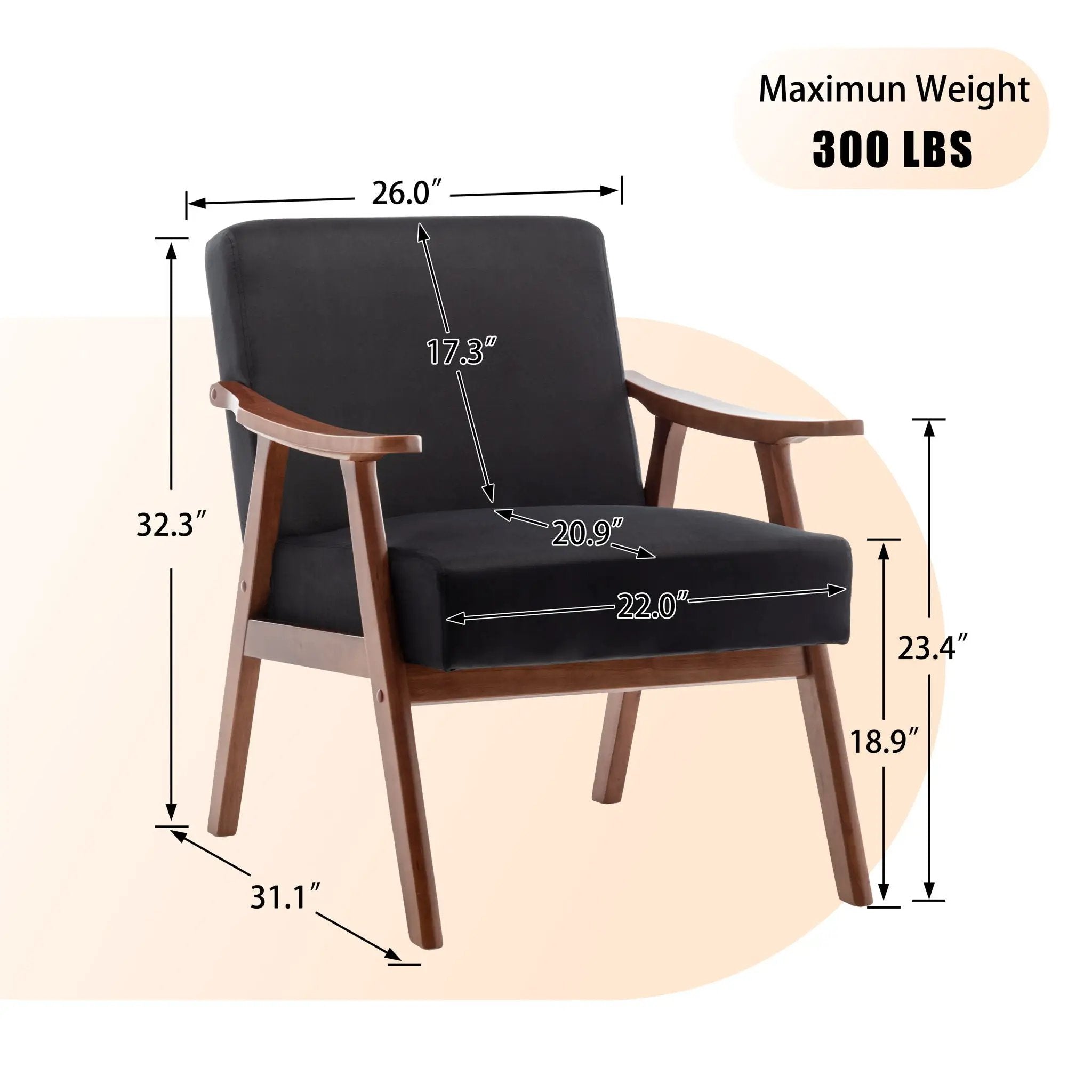 Mid Century Modern Accent Chair With Solid Wood Frame And Extra Thick Backrest by Unique Piece Furniture