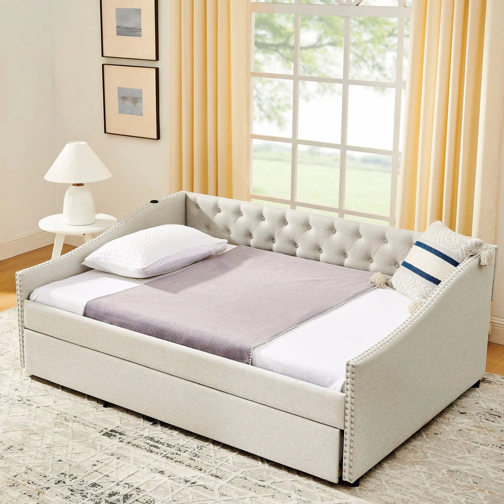 Upholstered Daybed With USB Charging & Pull Out Bed by Unique Piece Furniture