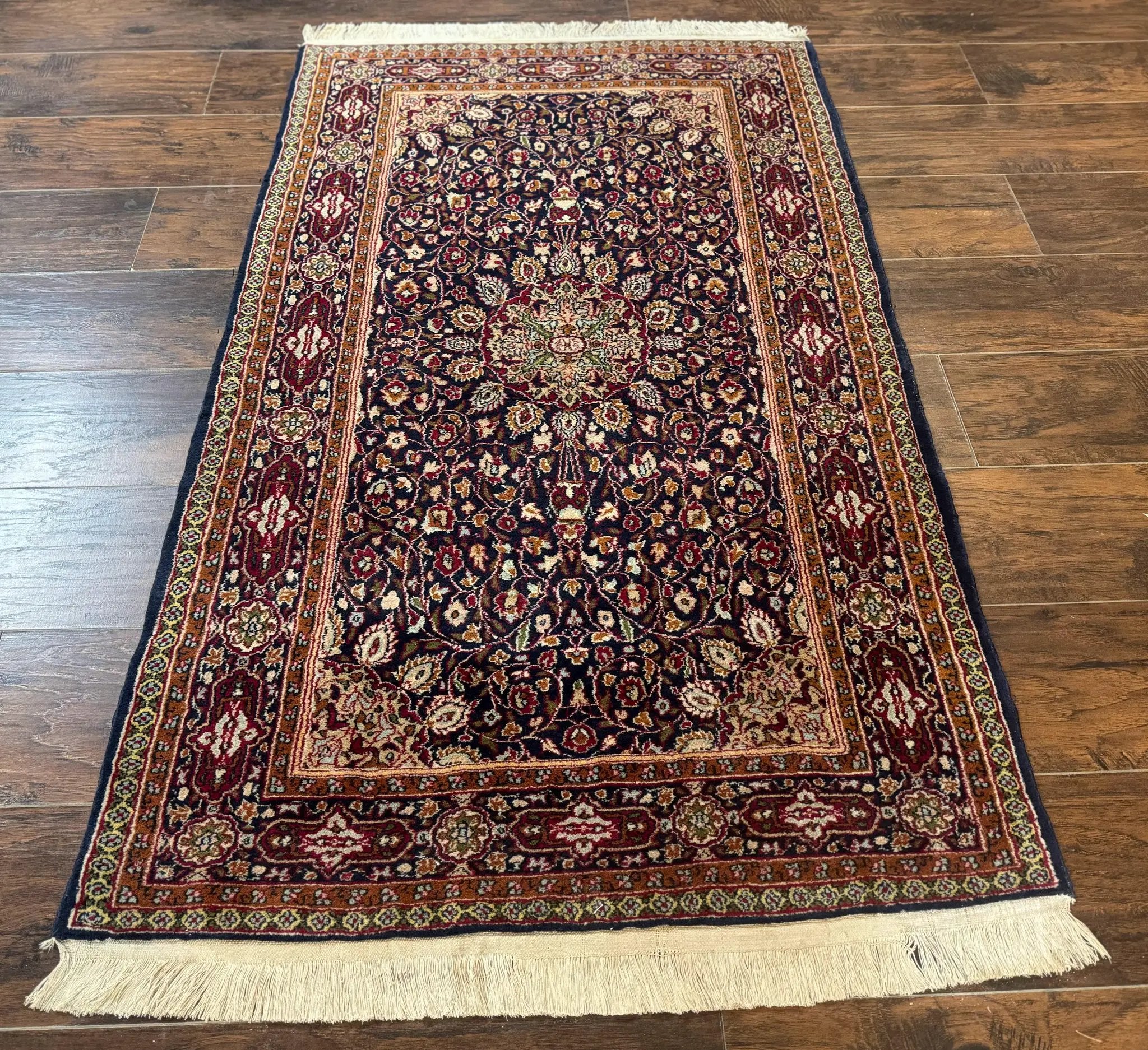 Indo Kashmiri Rug 3x5, Navy Blue, Very Fine 400 KPSI, Pair A by Jewel Rugs