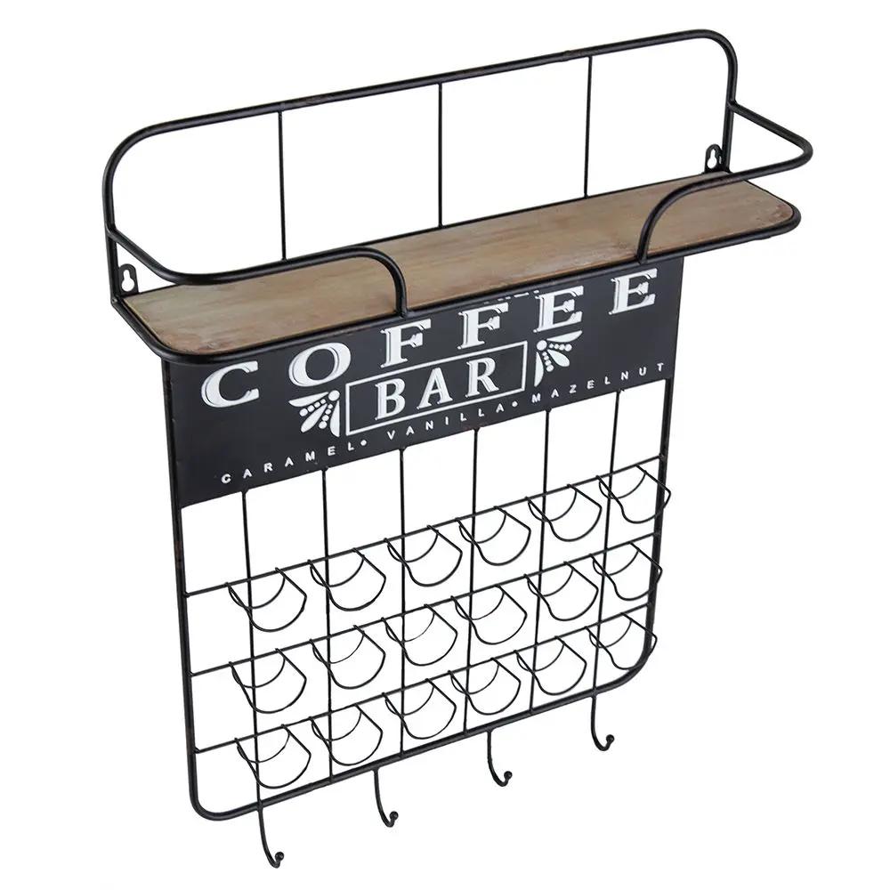 Floating Coffee Bar Shelf With Coffee Pod Holder, Hooks And Storage Shelf - Black by HouseOfZazla