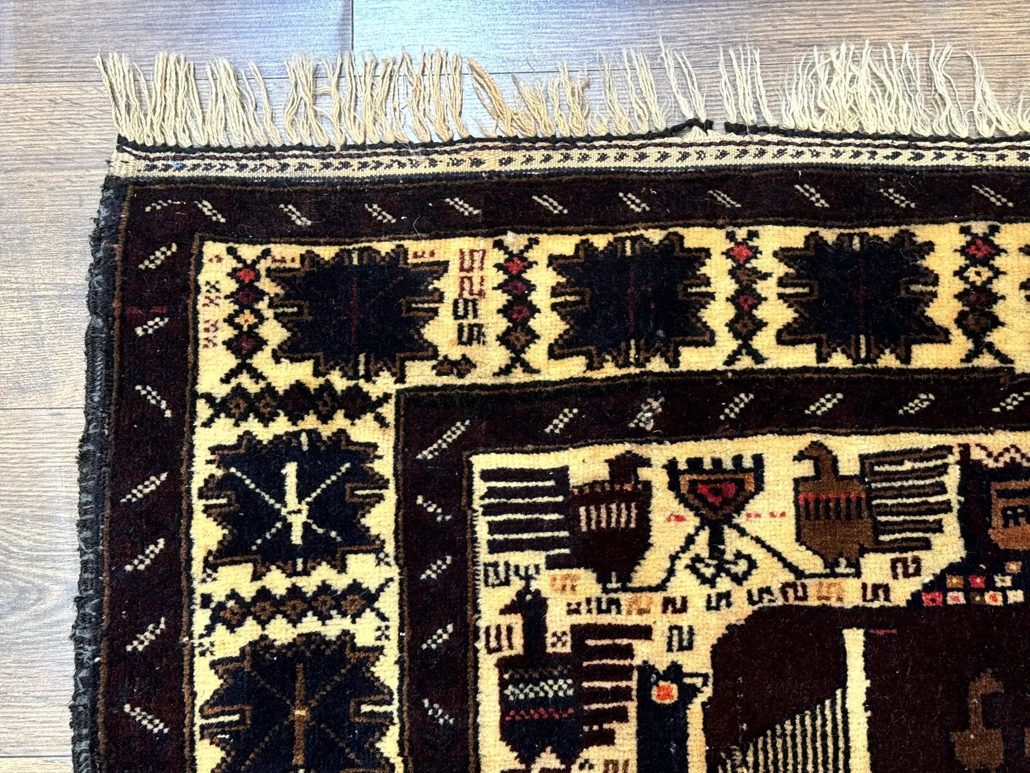 Persian Baluch Tribal Rug 4x6, Human and Bird Pictorials, Vintage, Wool, Collectible by Jewel Rugs