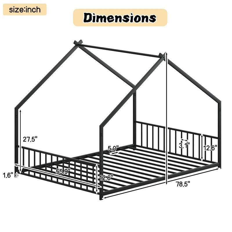 Full Size Rooftop Bed Frame LED Lights For Kids - Black by HouseOfZazla