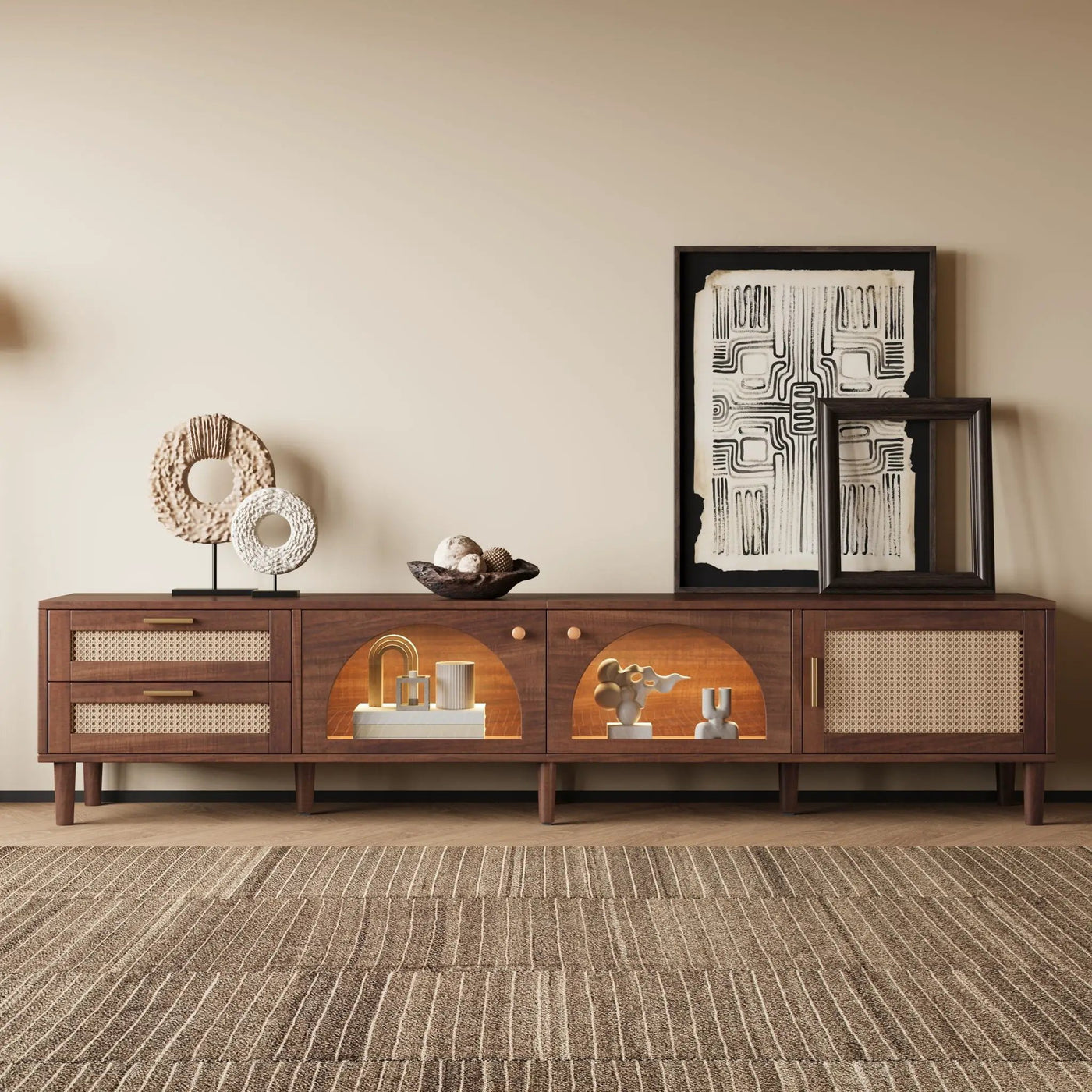 TV Stand With App-Controlled LED Lights, 2 Drawers & Door Storage by HouseOfZazla
