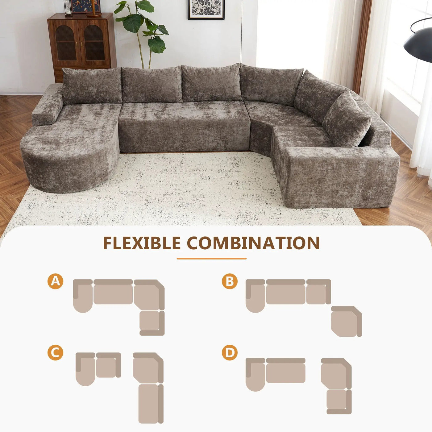 U-Shaped Oversized Modular Cloud Sectional Sofa With Deep Seat For Living Room by Unique Piece Furniture