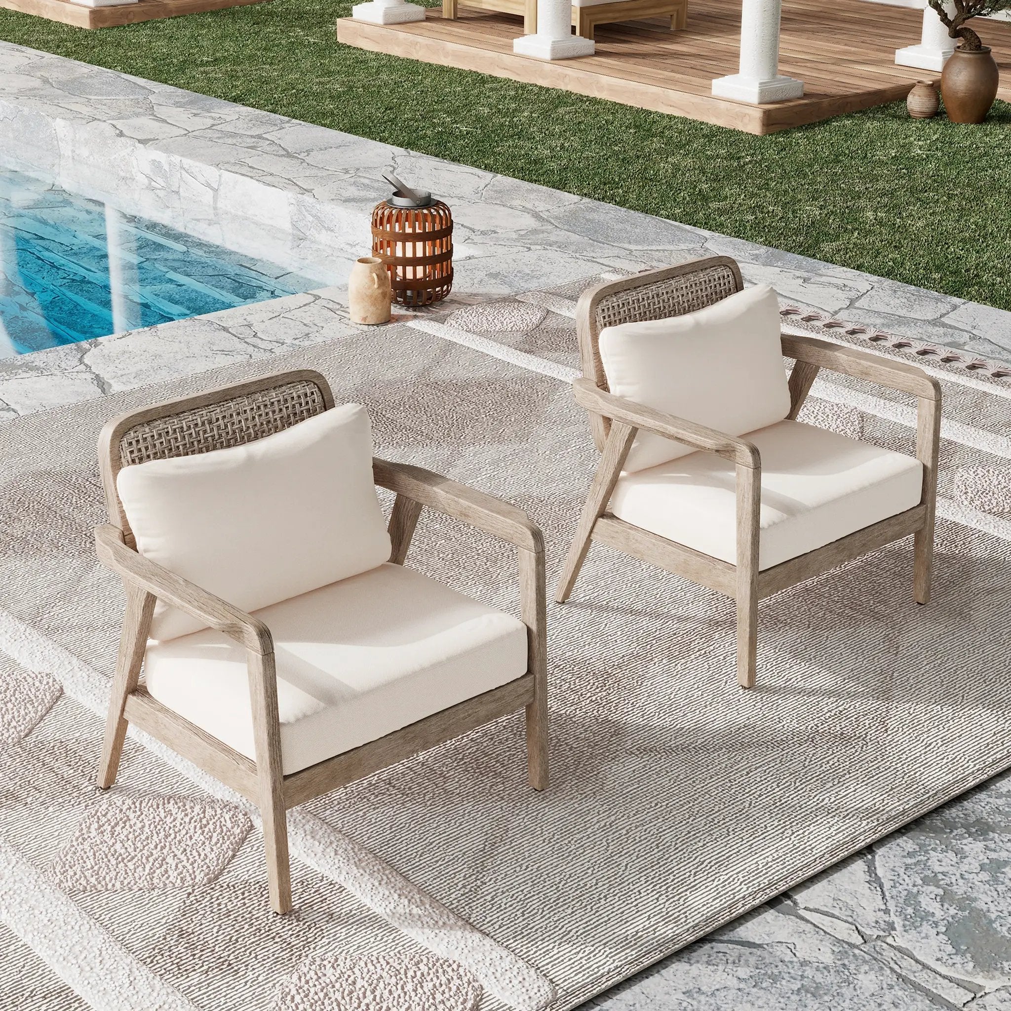 Set of 2 Outdoor Acacia Wood Patio Club Chairs with Waterproof Cushions by HouseOfZazla