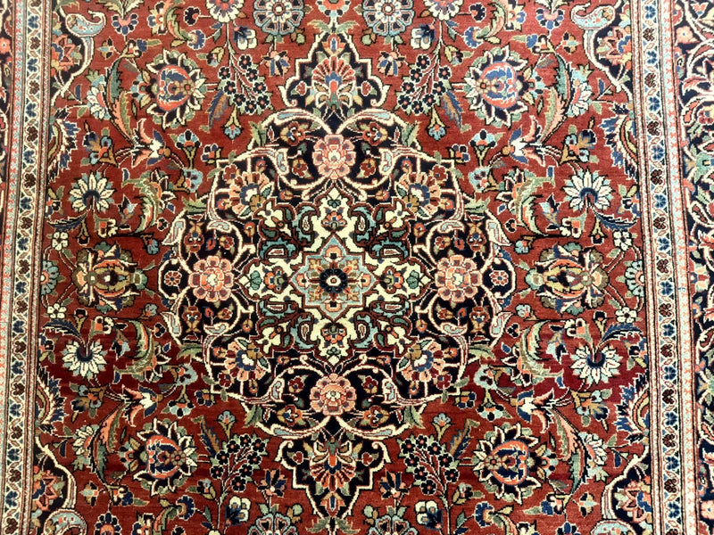 Persian Kashan Rug 4x7, Red, Floral Medallion, Vintage, Wool by Jewel Rugs