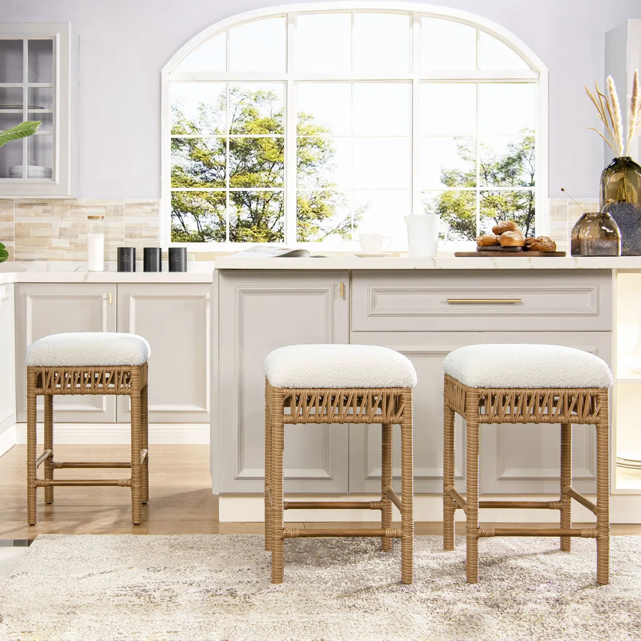 Lucia - Backless Upholstered Counter Stool With Frame - Ivory White by Unique Piece Furniture