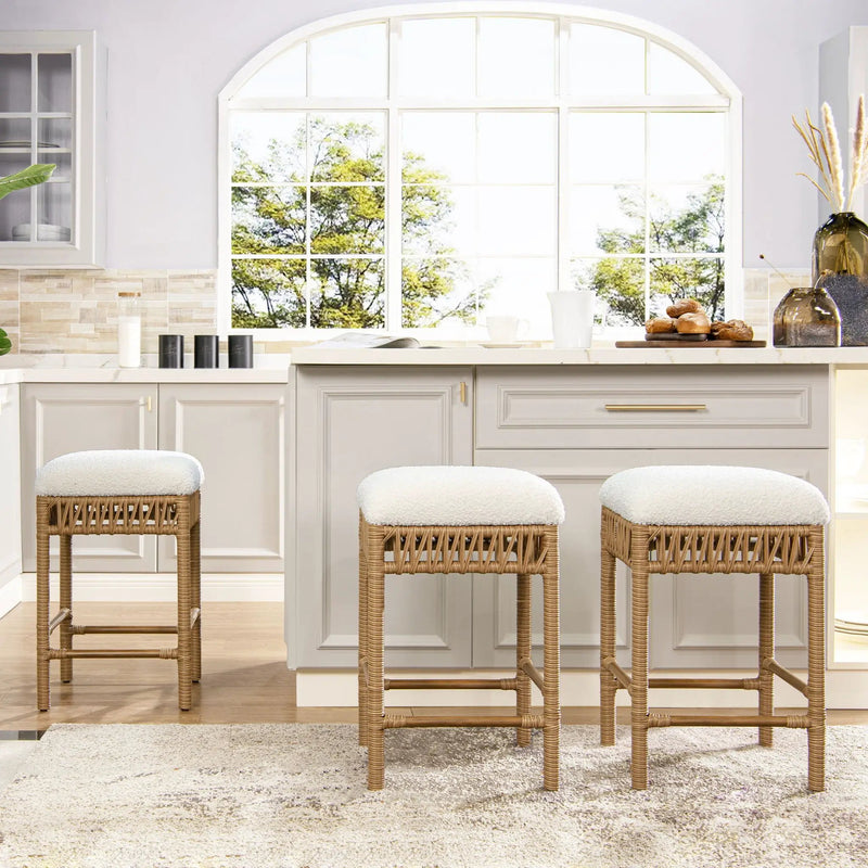 Lucia - Backless Upholstered Counter Stool With Frame - Ivory White by Unique Piece Furniture