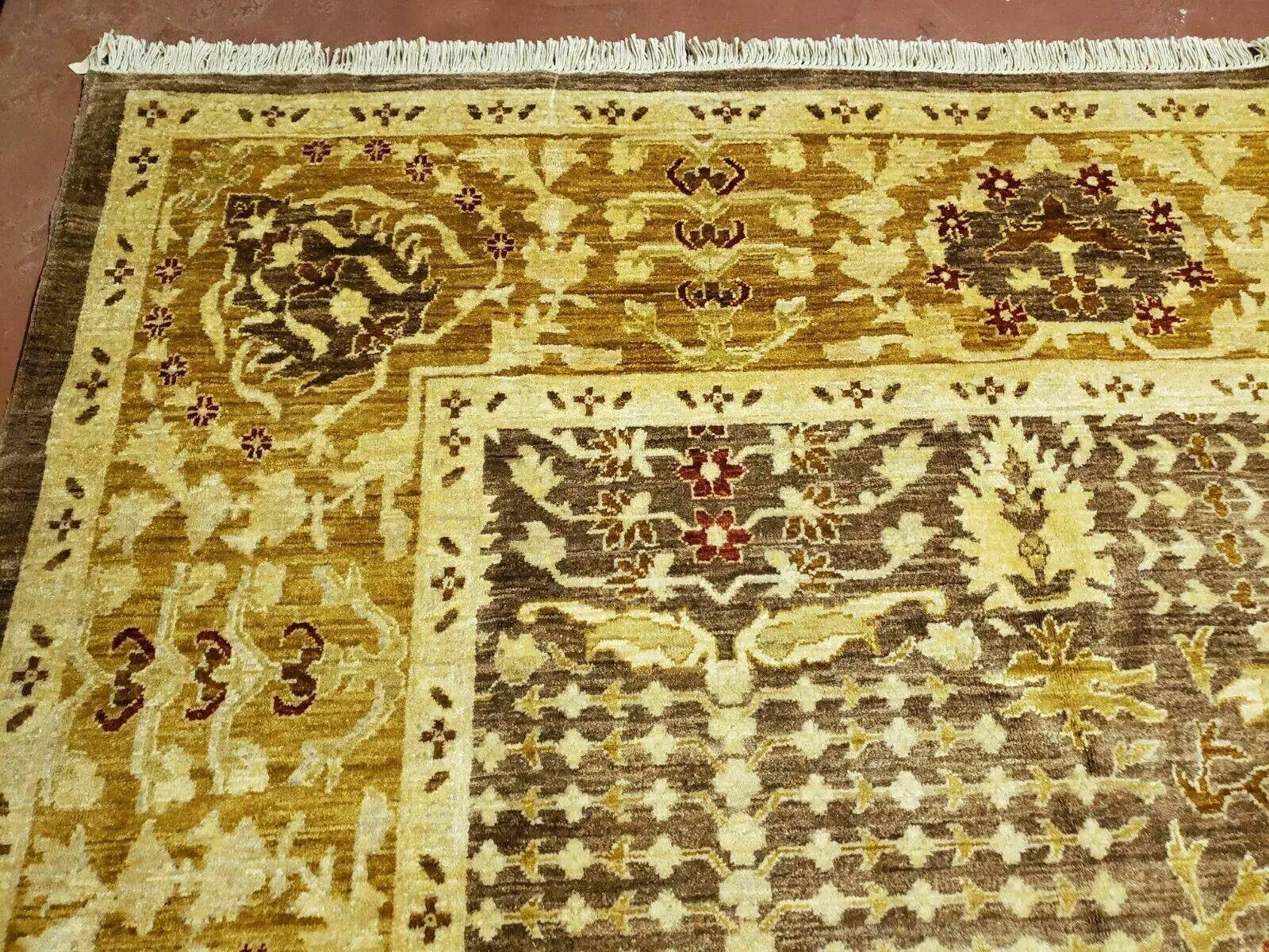 10' X 14' Handmade Pak Peshavar Chobi Agra Wool Carpet Coffee Brown Gold by Jewel Rugs