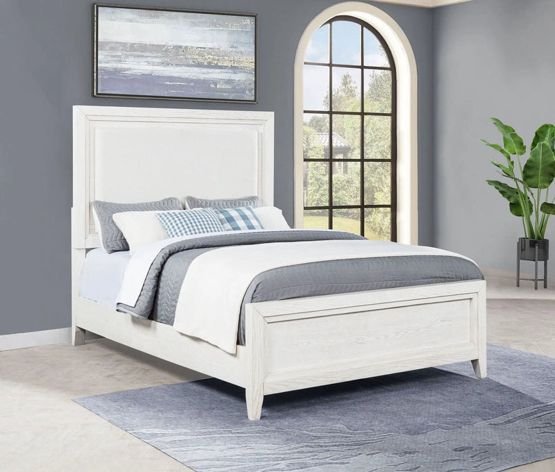 Marielle Queen Upholstered Panel Bed Distressed White by Unique Piece Furniture