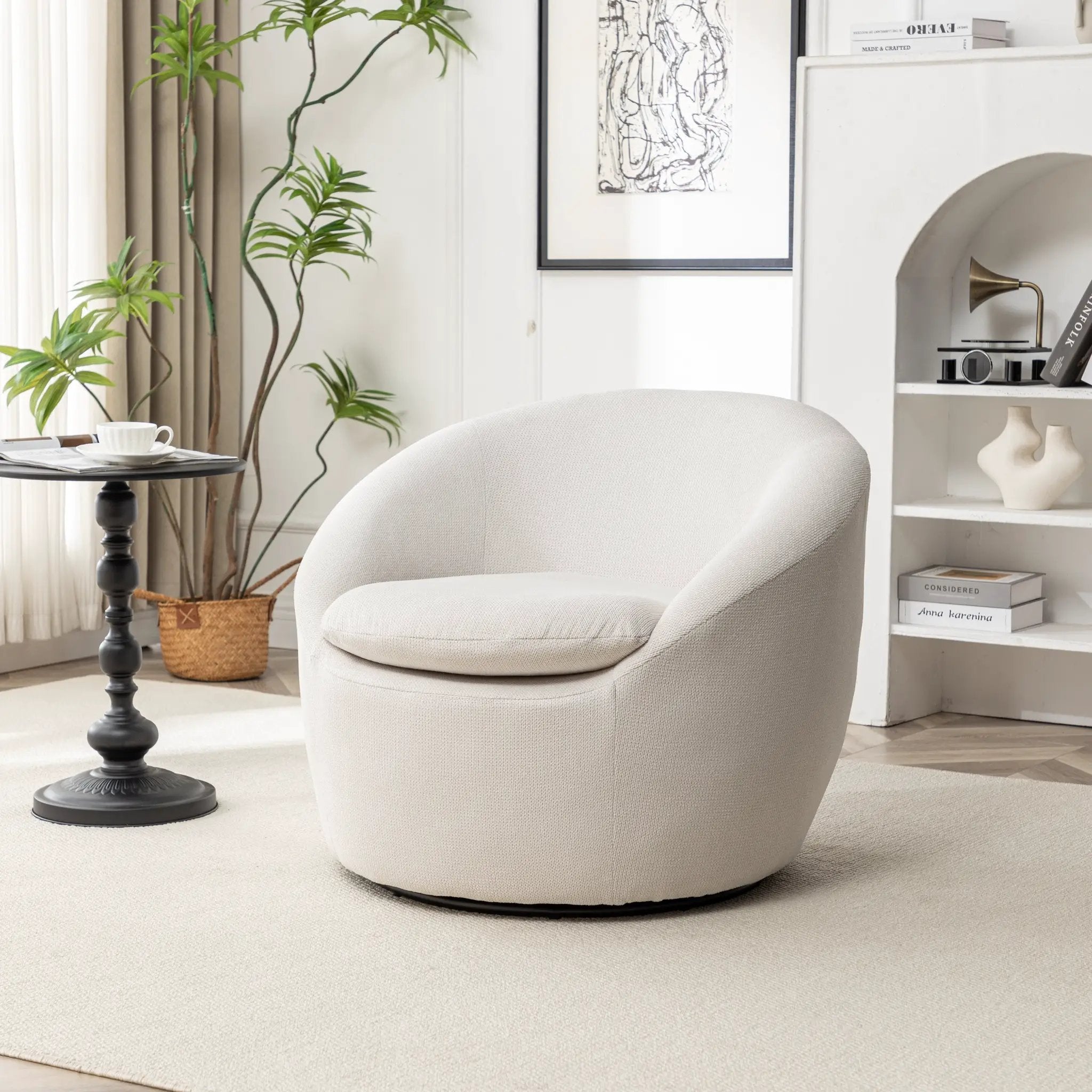Winnie Modern Teddy Fabric Barrel Chair, 360° Swivel by HouseOfZazla