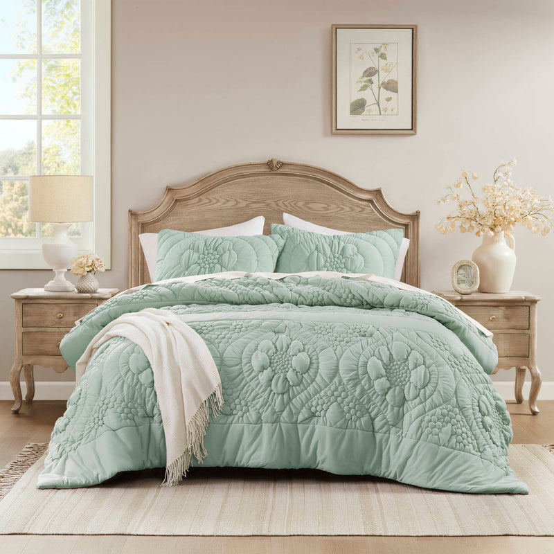 3-Piece Full/Queen Comforter Set with Soft Poly Jersey Fabric - Grey
