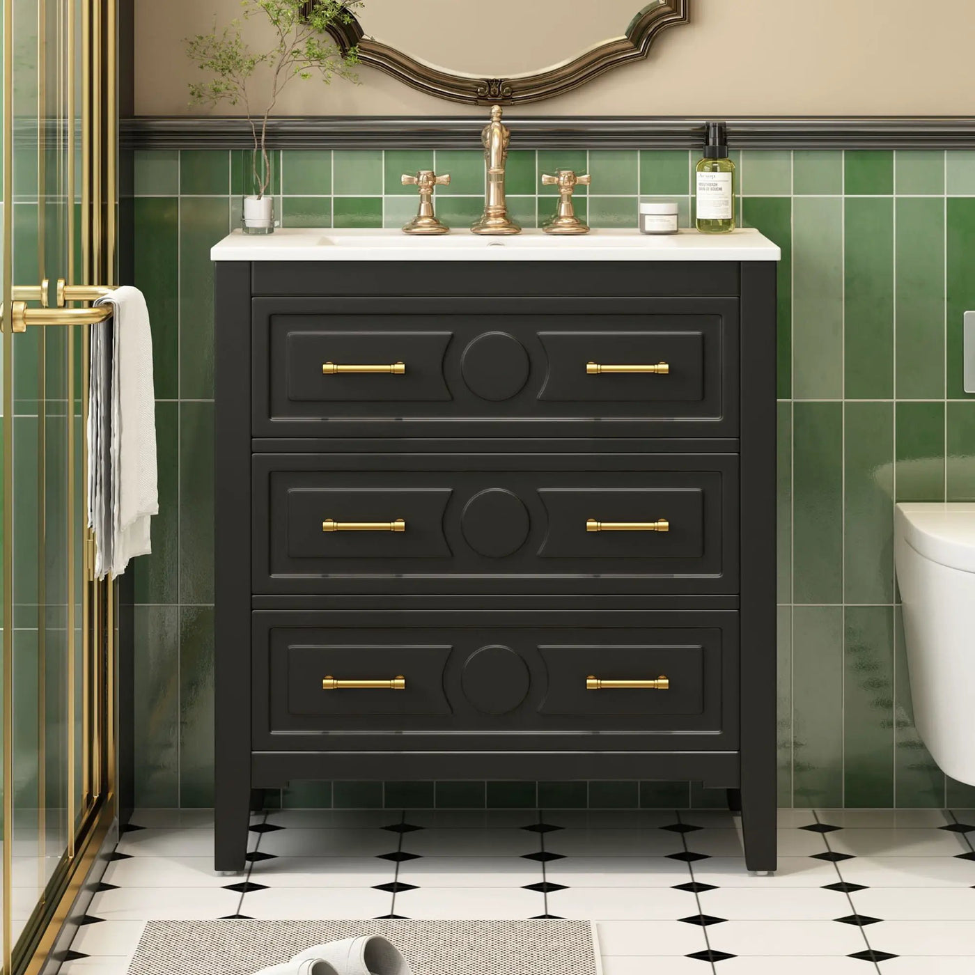 Retro Bathroom Vanity With Sink Combo, Free Standing Single Set With 3 Drawers by HouseOfZazla